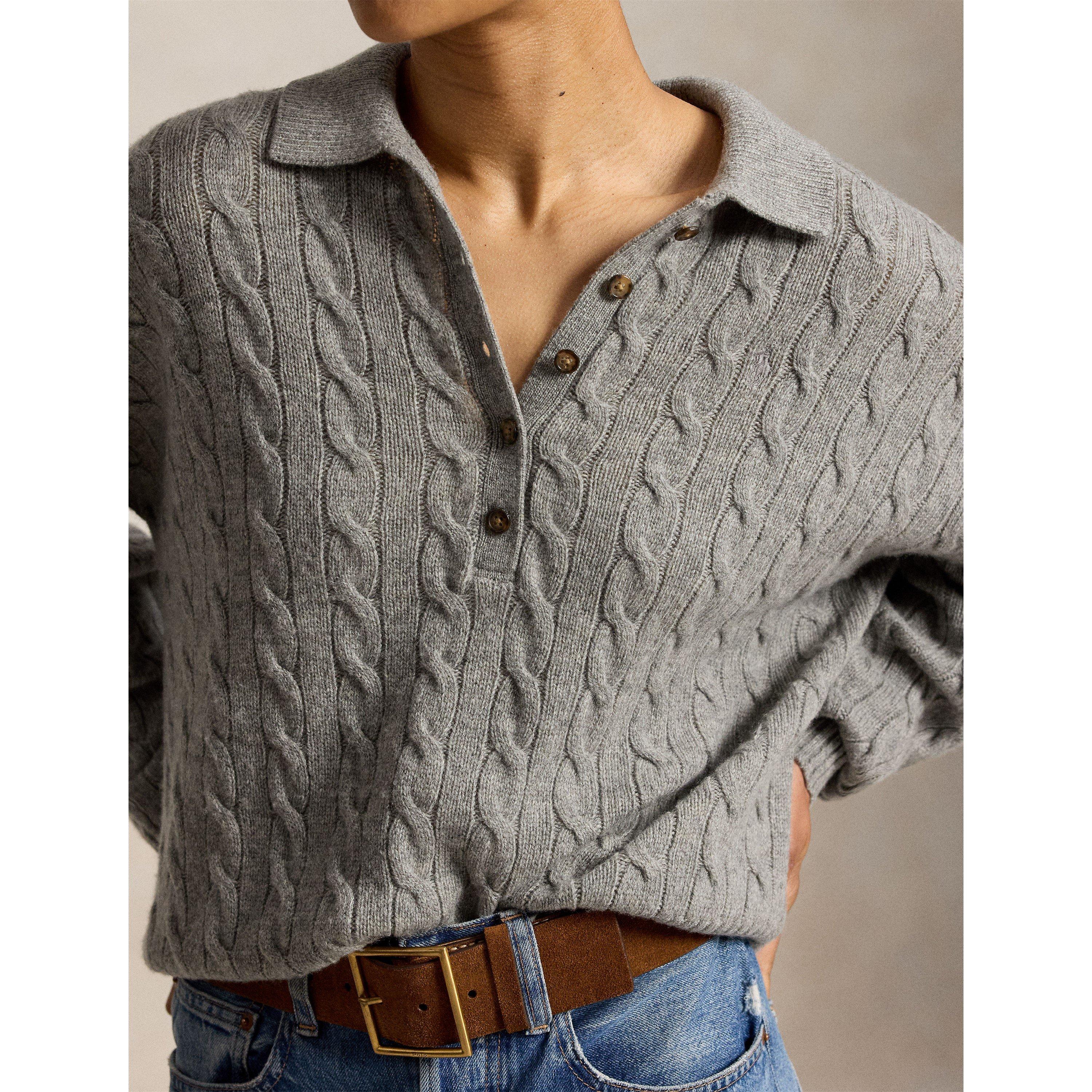 Grey Heath - Polo Ralph Lauren - Women's Sweater Polo Knitted Long Sleeve Shirt - 4