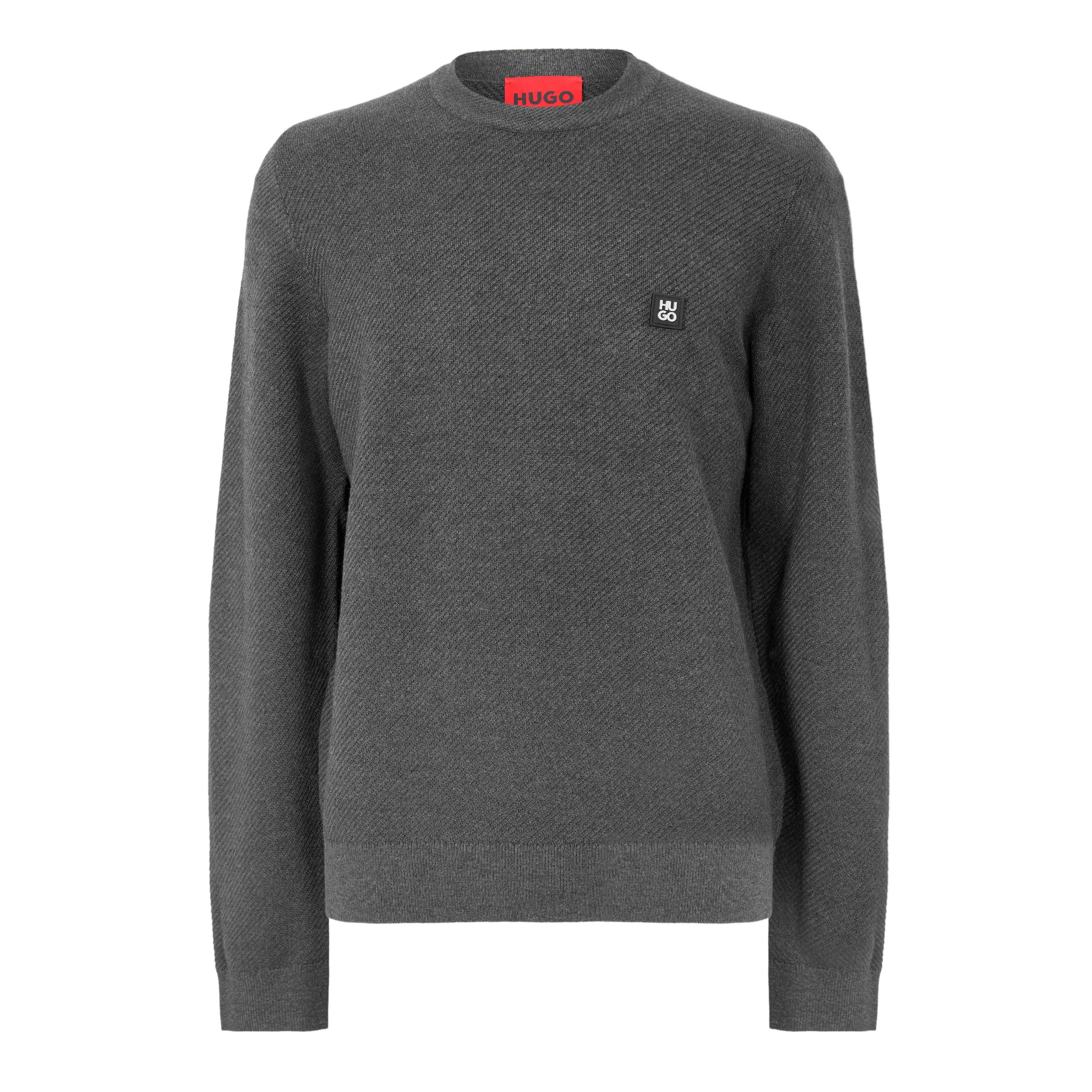 Hugo Womens HUGO Crew Neck Wool Jumper with Logo Detail (Setal) - Grey 037 - M