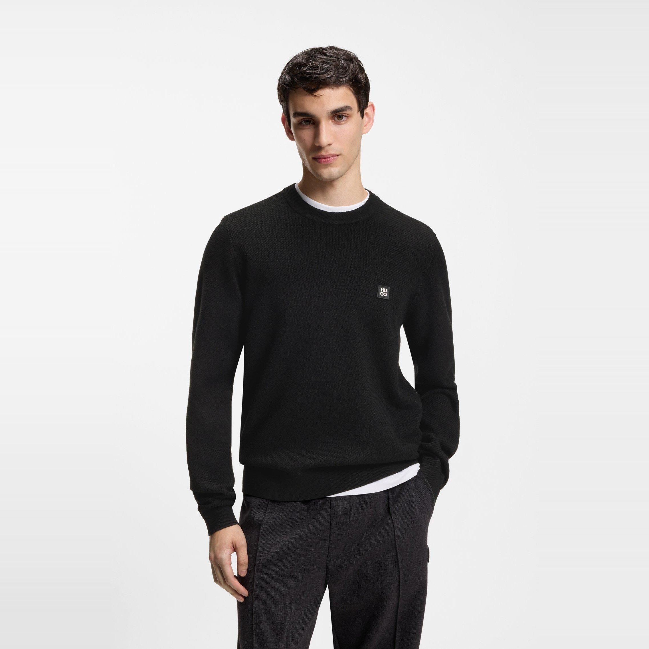 Black - Hugo - Womens HUGO Crew Neck Wool Jumper with Logo Detail (Setal) - 2