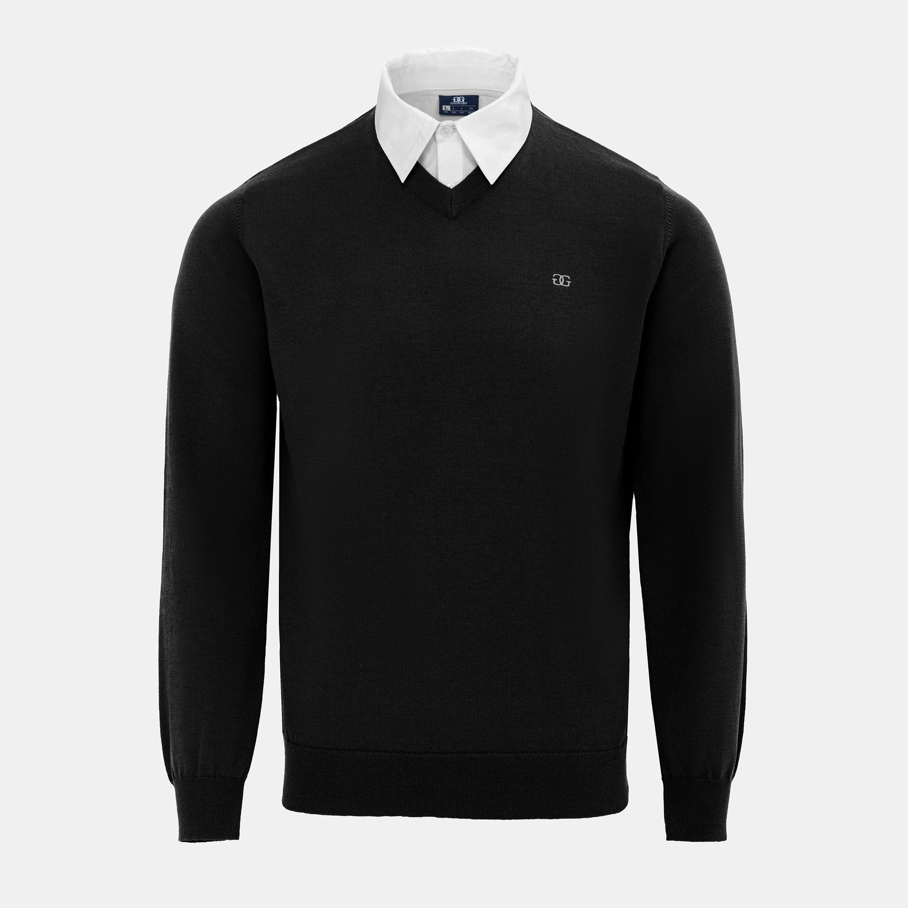 Black - Giorgio - Mock V Neck Knitted Sweater Men - 1