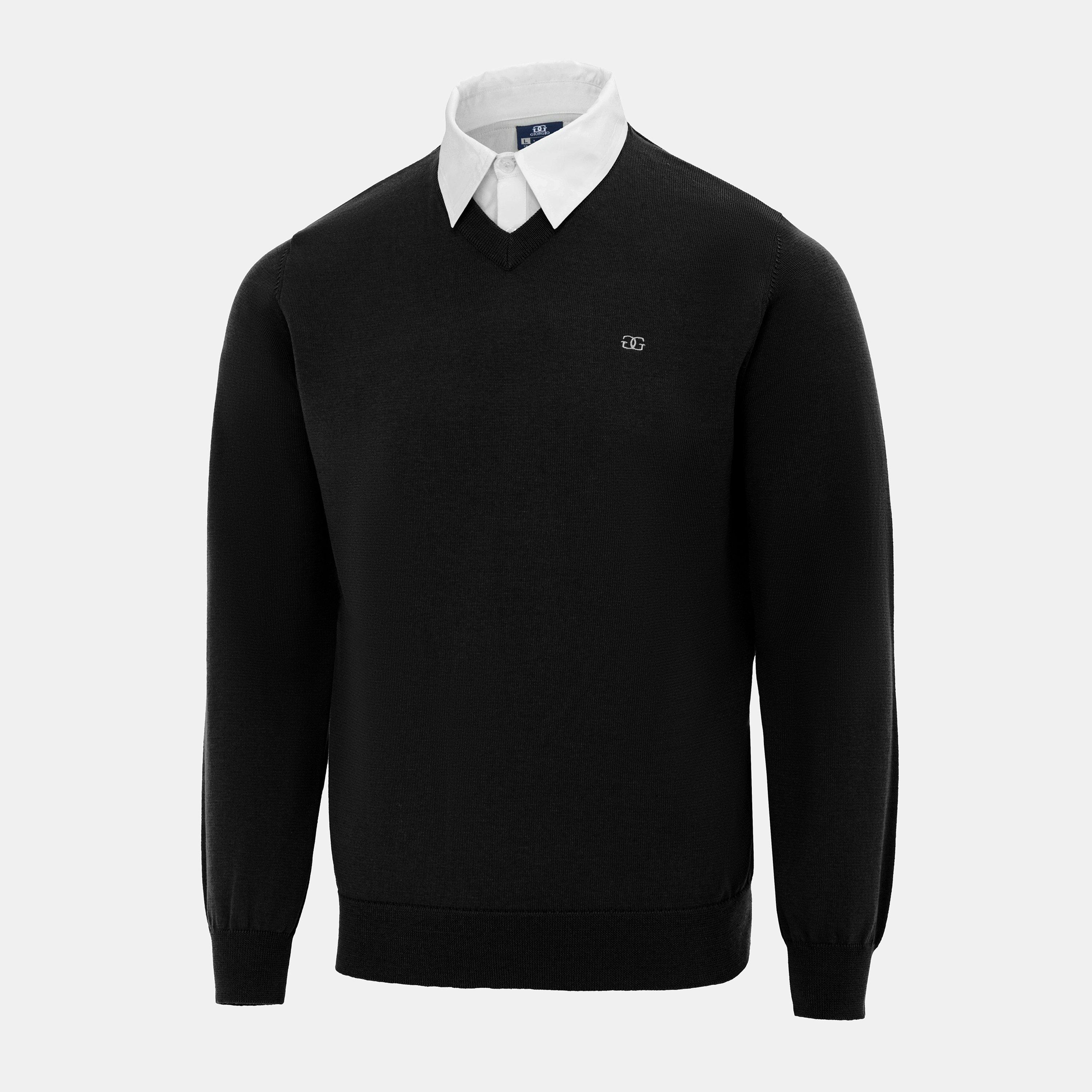 Black - Giorgio - Mock V Neck Knitted Sweater Men - 3