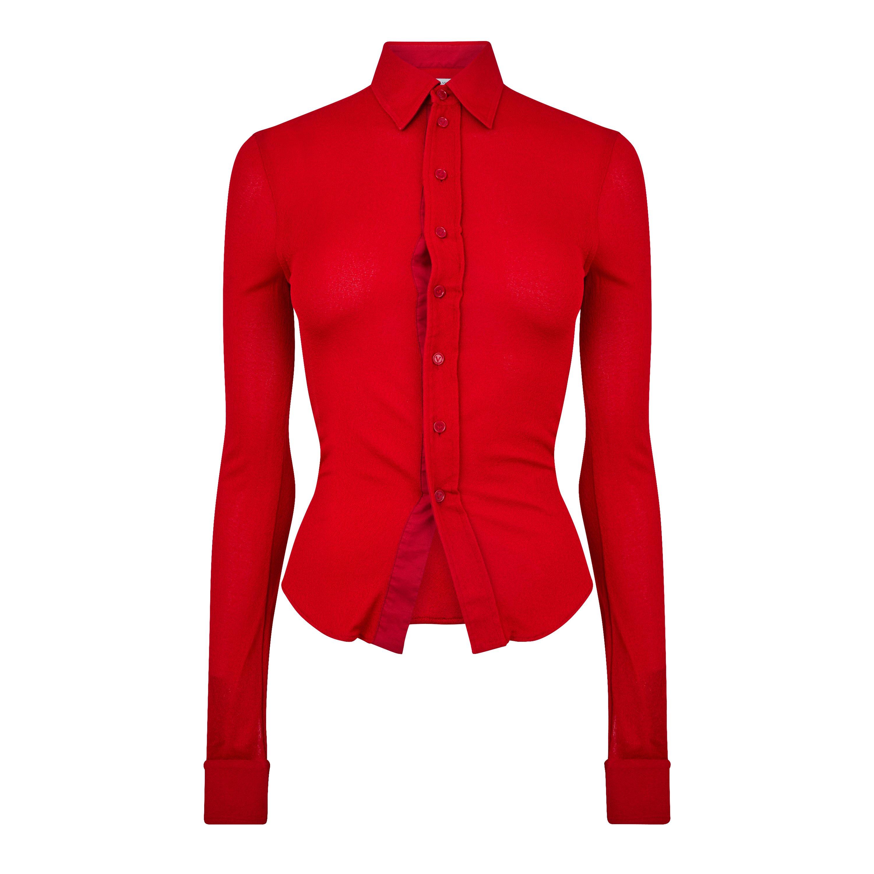 Scarlet - Bottega Veneta - Women's Plain Long-Sleeve Shirt - 1