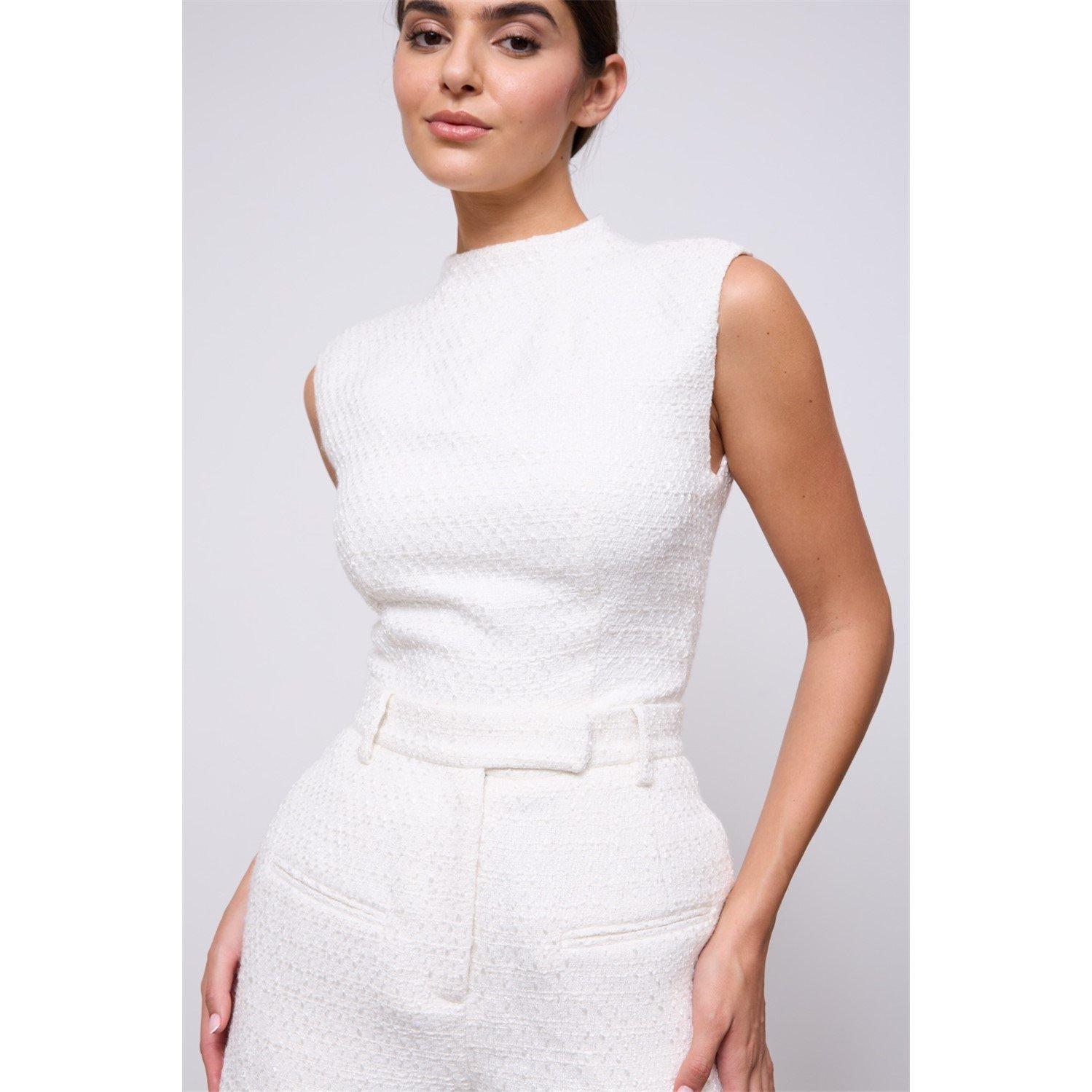 White - Odd Muse - Womens Boucle Sleeveless Top - 2