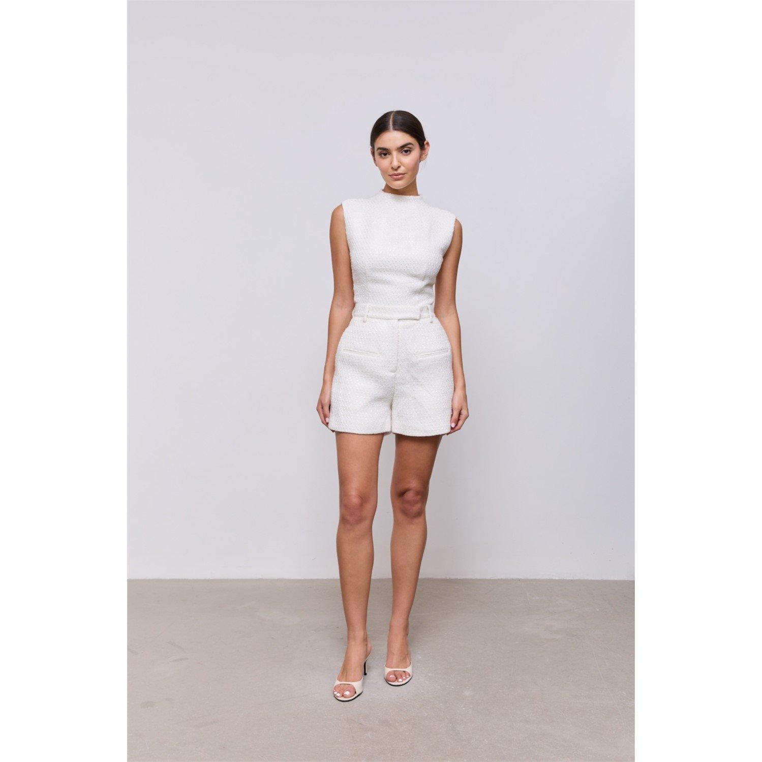 White - Odd Muse - Womens Boucle Sleeveless Top - 3