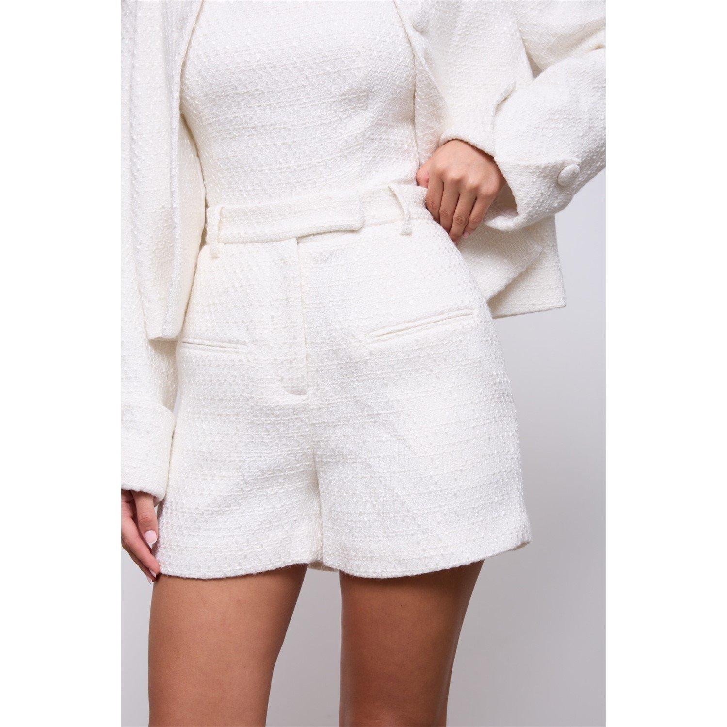 White - Odd Muse - Womens Boucle Woven Shorts - 1