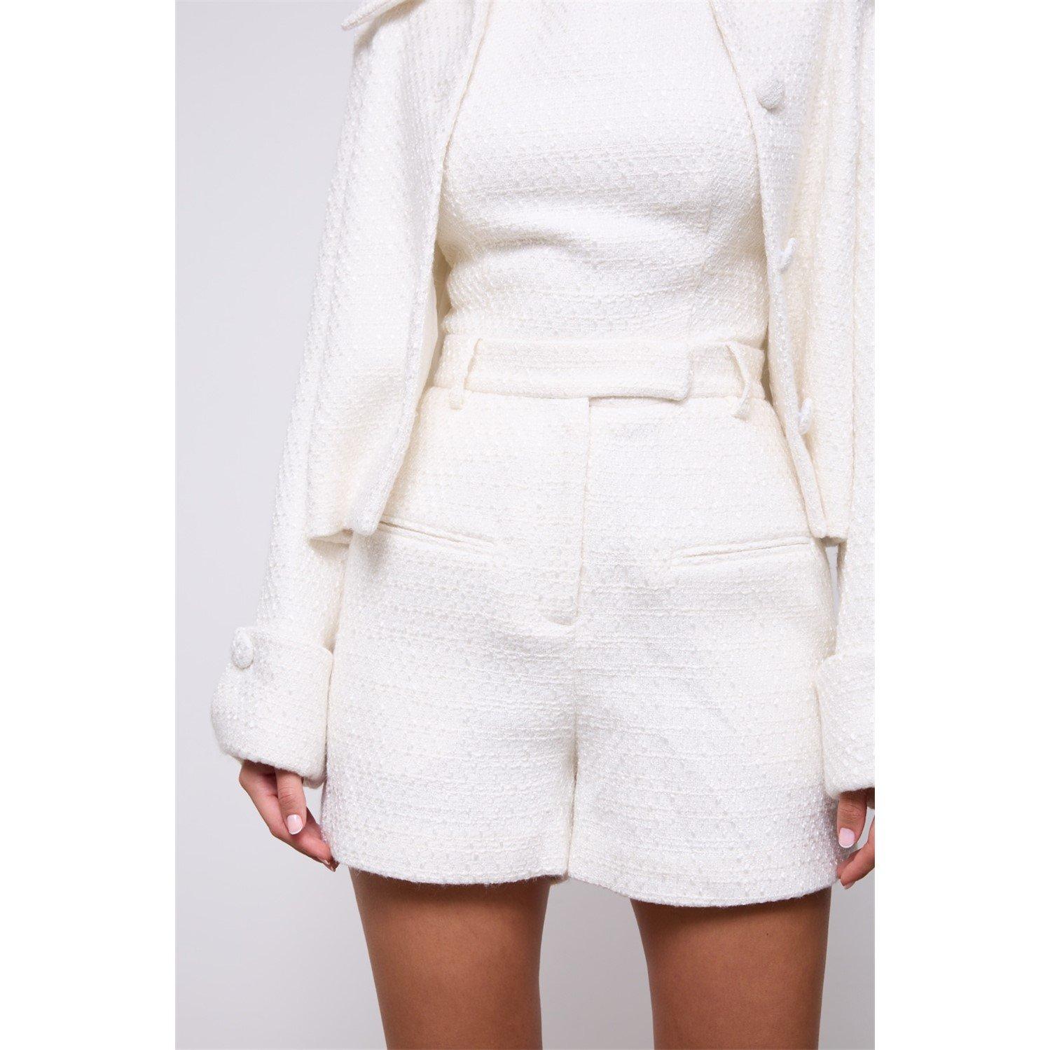 White - Odd Muse - Womens Boucle Woven Shorts - 3