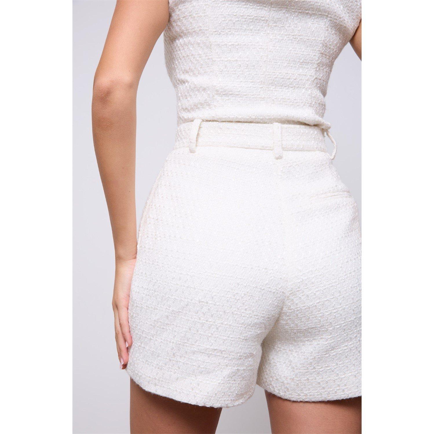 White - Odd Muse - Womens Boucle Woven Shorts - 4