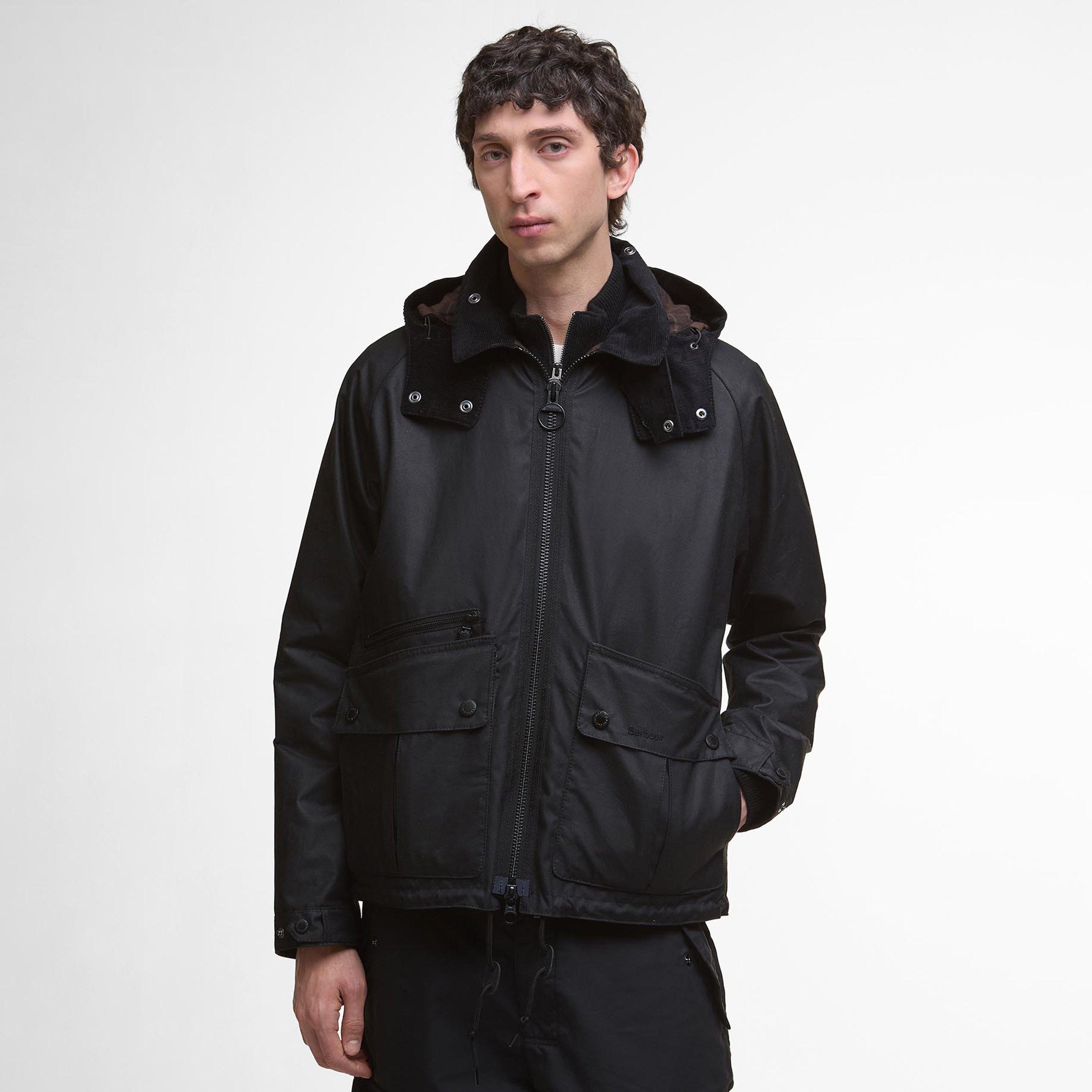 Black BK71 - Barbour - Men's Re Engineered Bardon Spey Detachable Hood Long Sleeve Wax Jacket - 2