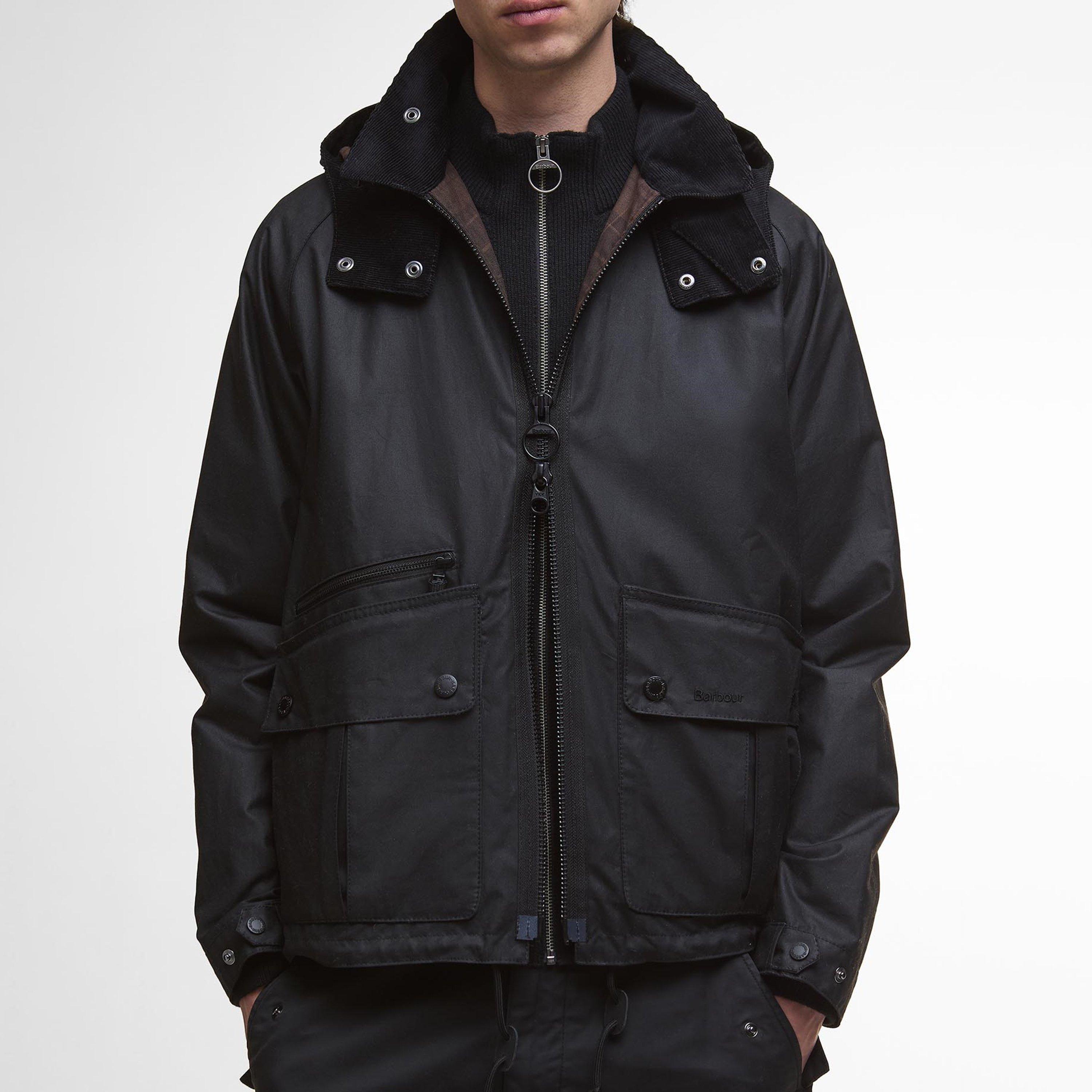 Black BK71 - Barbour - Men's Re Engineered Bardon Spey Detachable Hood Long Sleeve Wax Jacket - 4