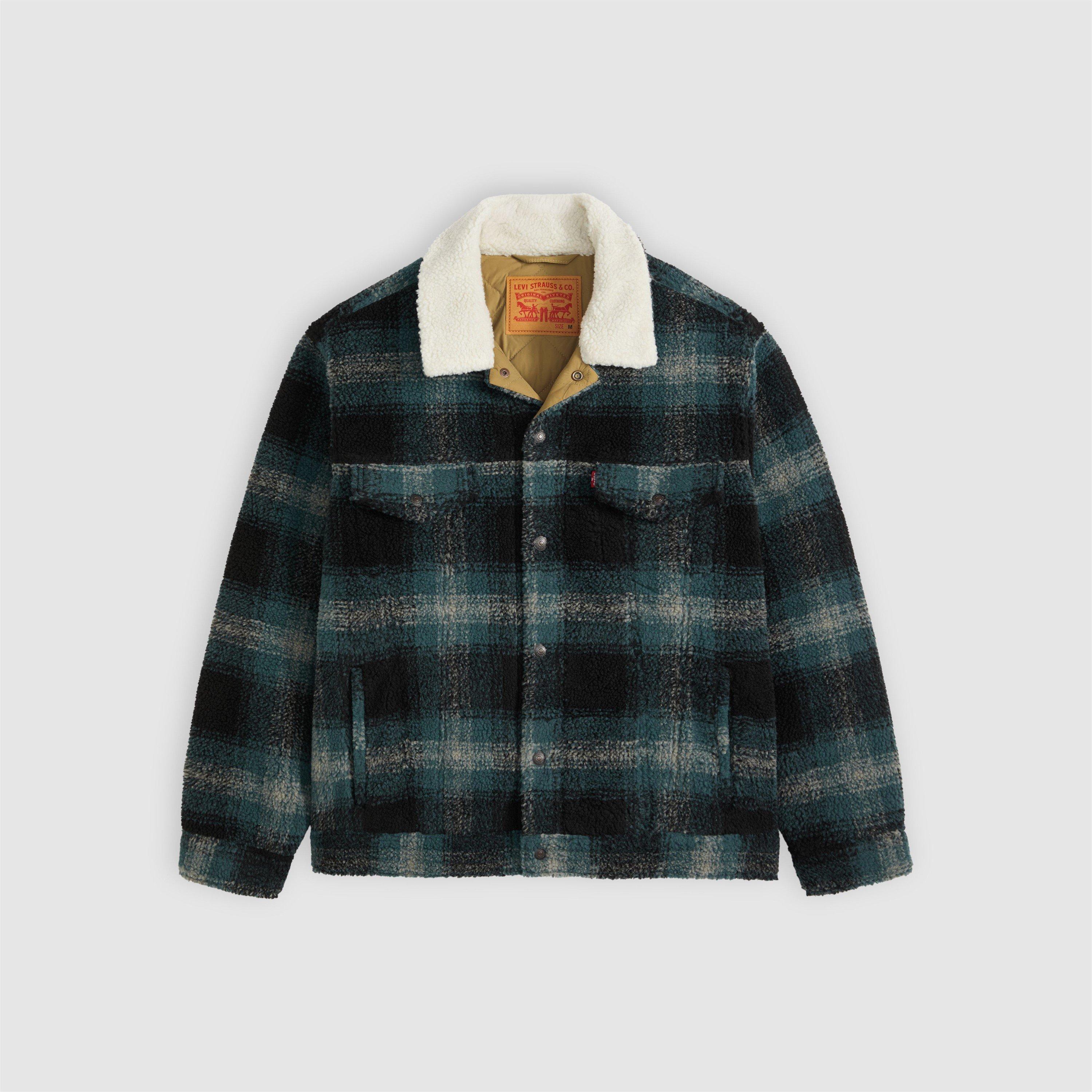 Grey Plaid - Levis - Men's Levi's Denim Sherpa Relaxed Fit Jacket - 1