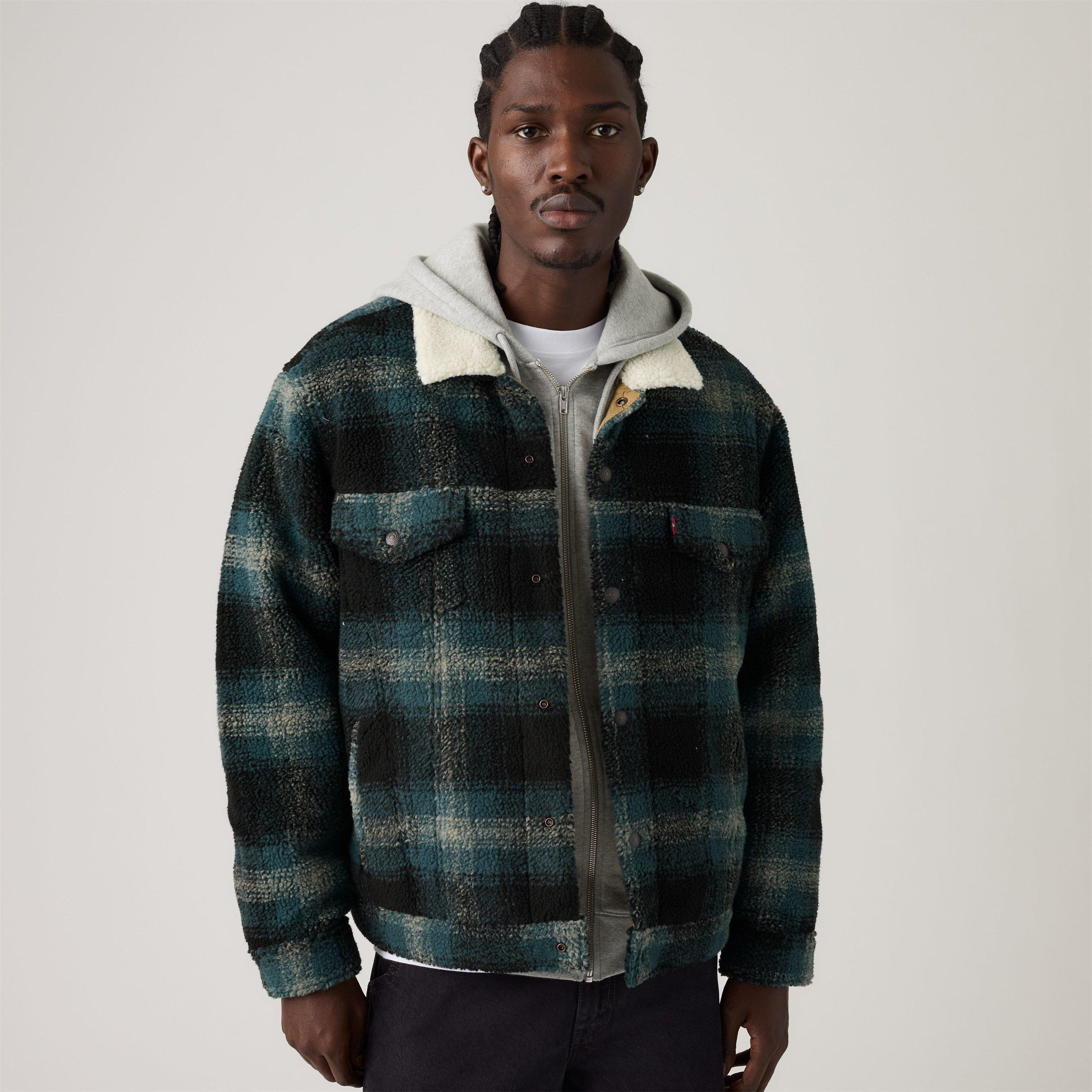 Grey Plaid - Levis - Men's Levi's Denim Sherpa Relaxed Fit Jacket - 2