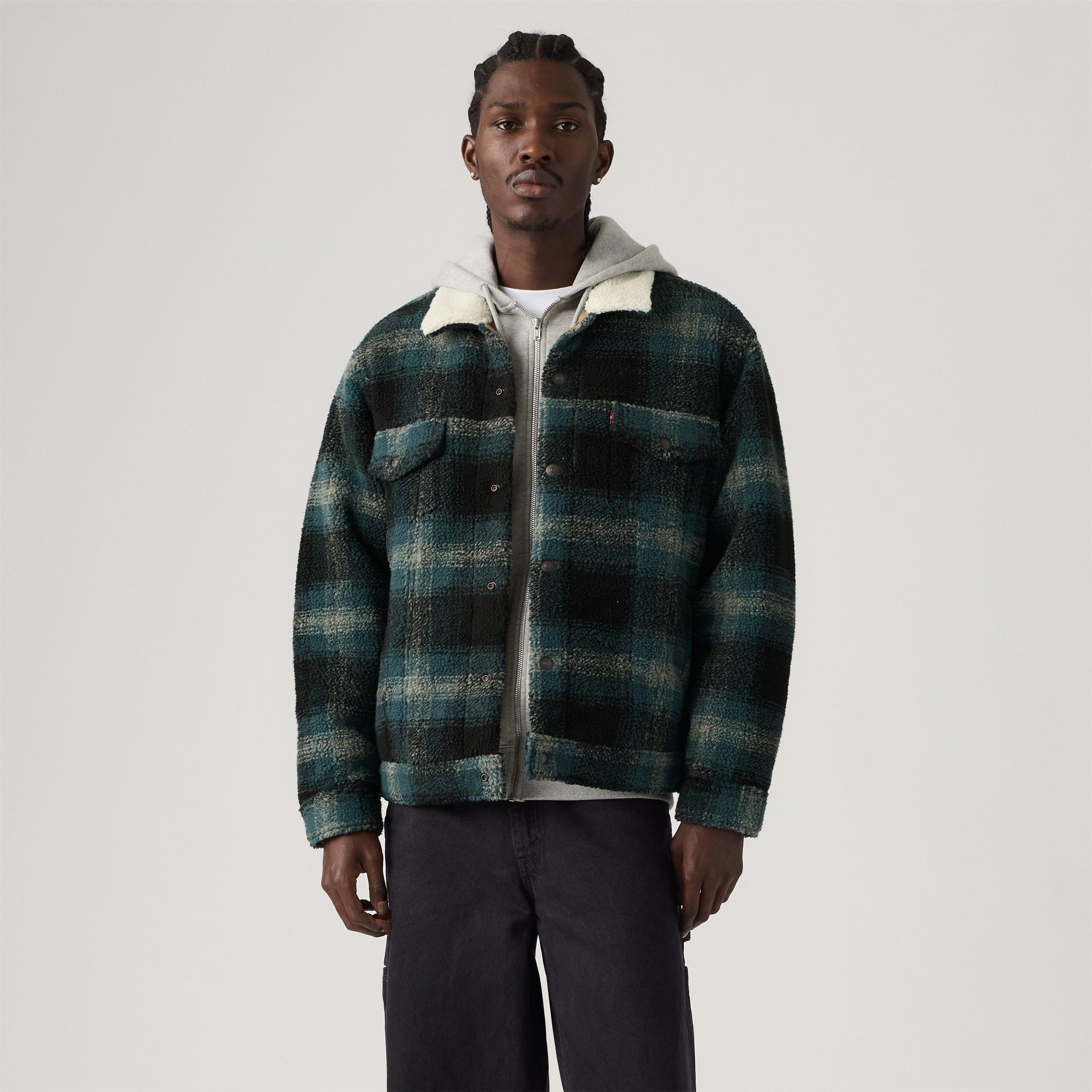 Grey Plaid - Levis - Men's Levi's Denim Sherpa Relaxed Fit Jacket - 3