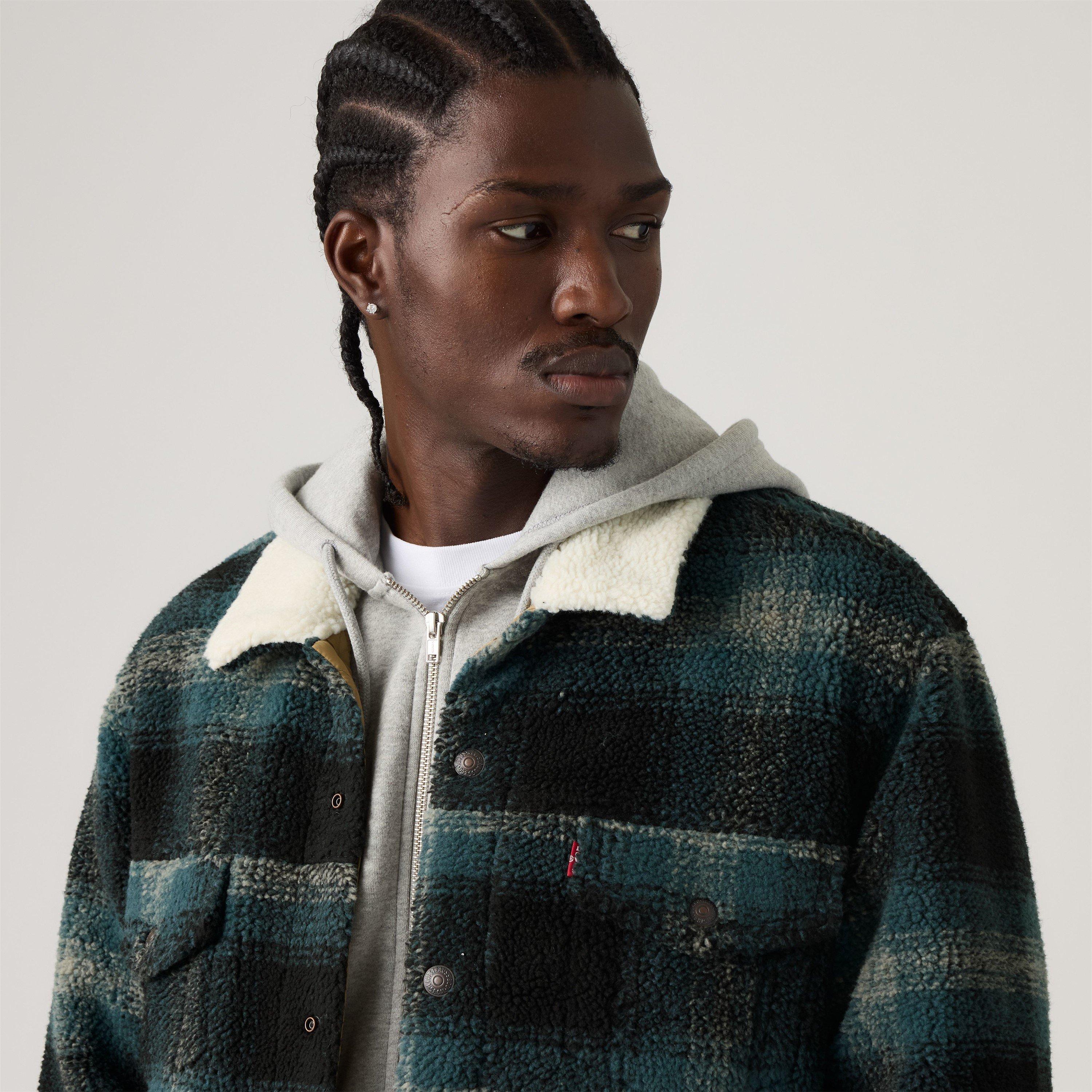 Grey Plaid - Levis - Men's Levi's Denim Sherpa Relaxed Fit Jacket - 4