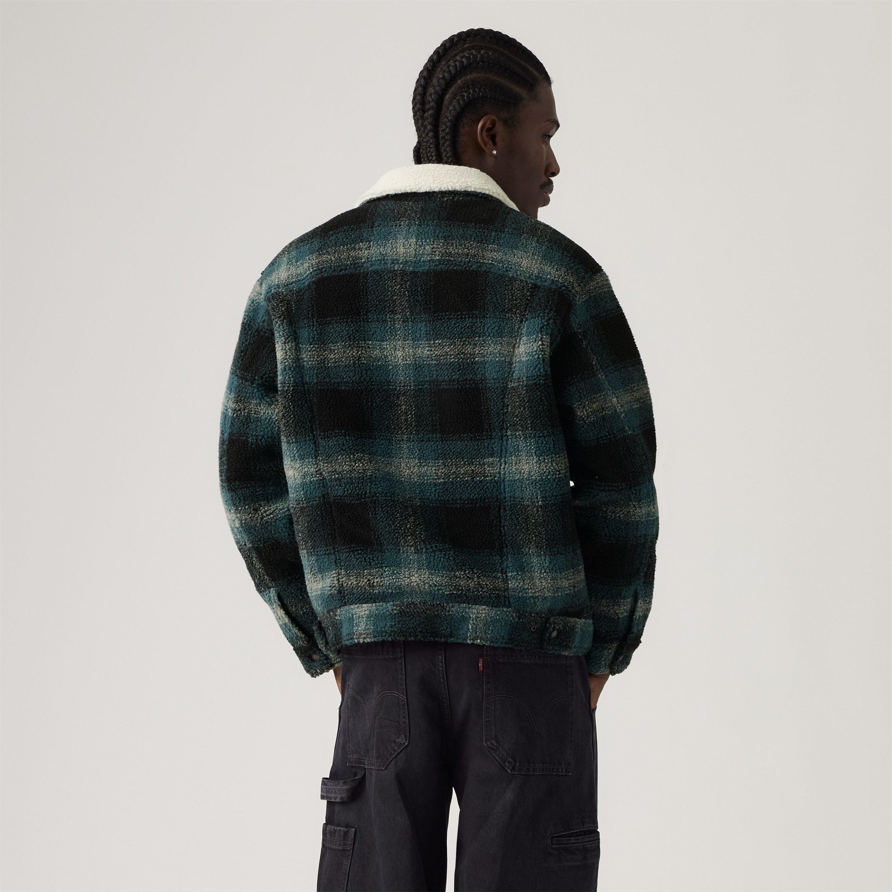 Grey Plaid - Levis - Men's Levi's Denim Sherpa Relaxed Fit Jacket - 5