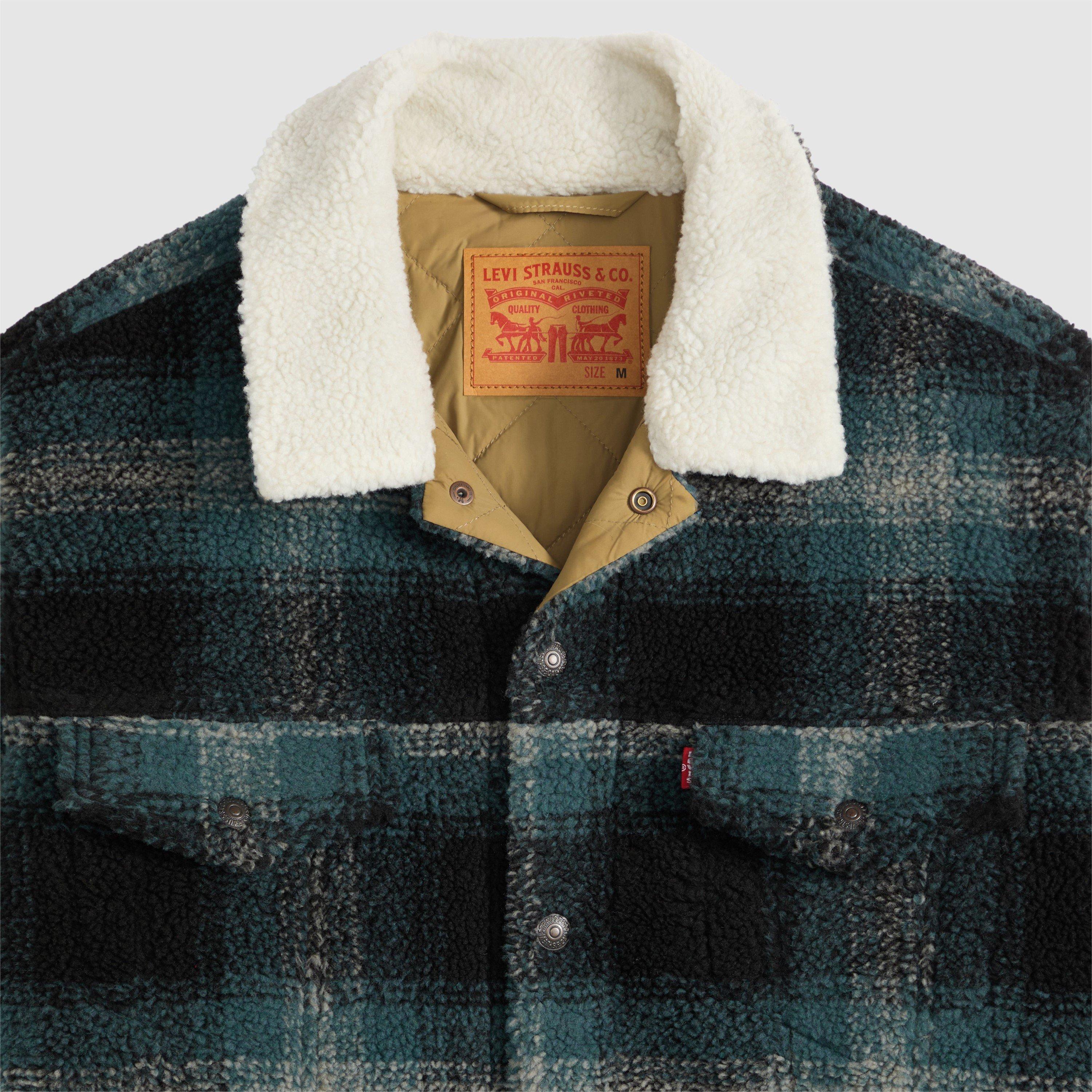 Grey Plaid - Levis - Men's Levi's Denim Sherpa Relaxed Fit Jacket - 6