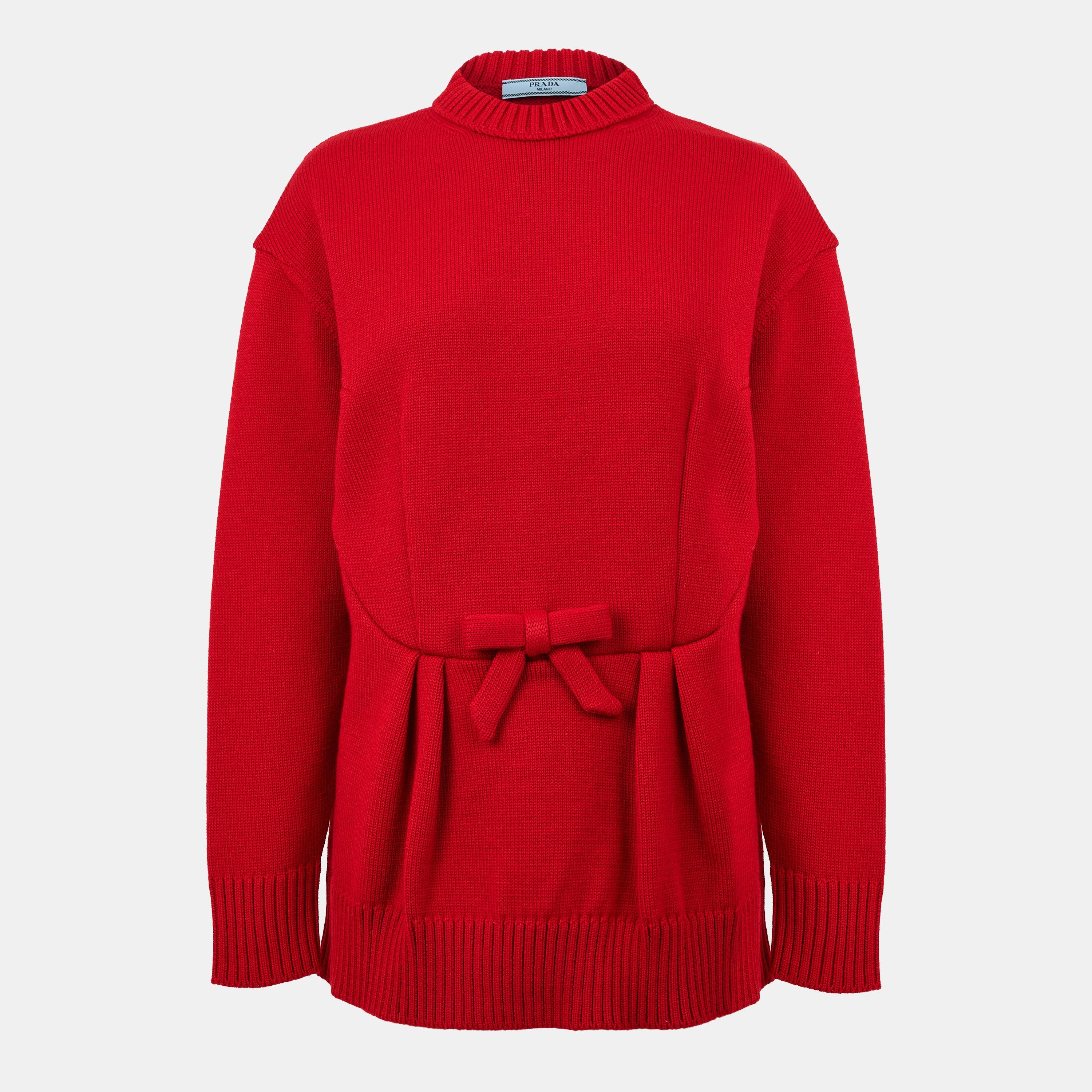 Prada Women's Oversized Fine Knit Crew Neck Jumper - Rosso - Size 38 (UK 6)