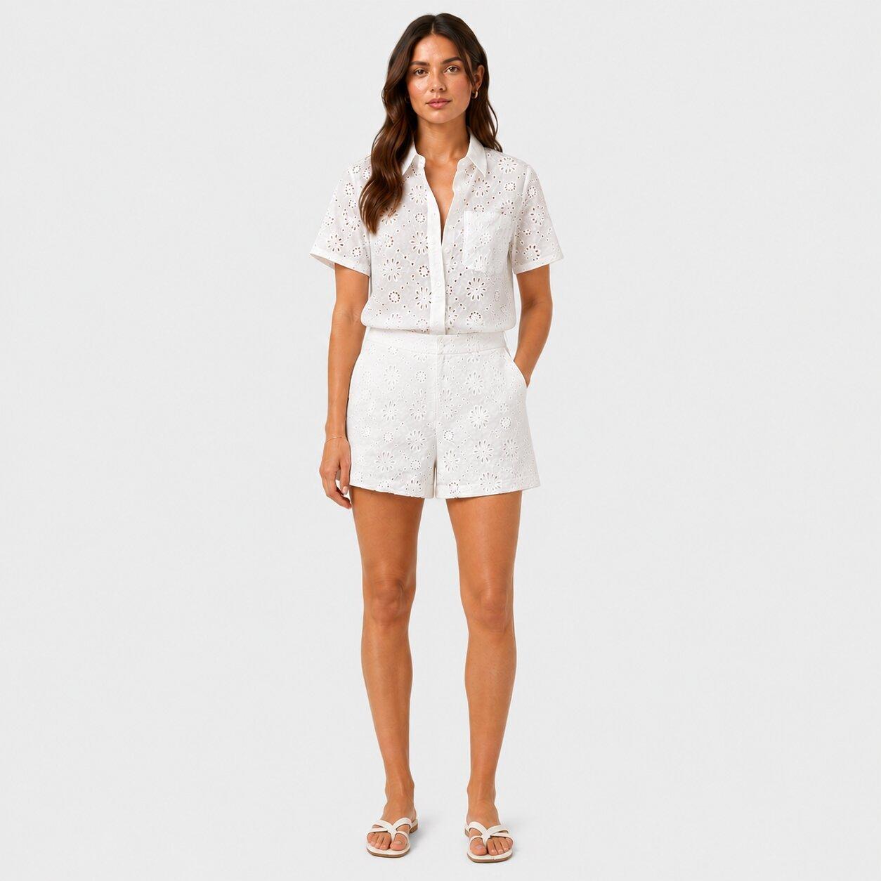 White - I Saw It First - Womens Woven Broderie Shorts - 1