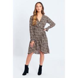 Be You Leopard Ruffle Wrap Mini Dress Womens