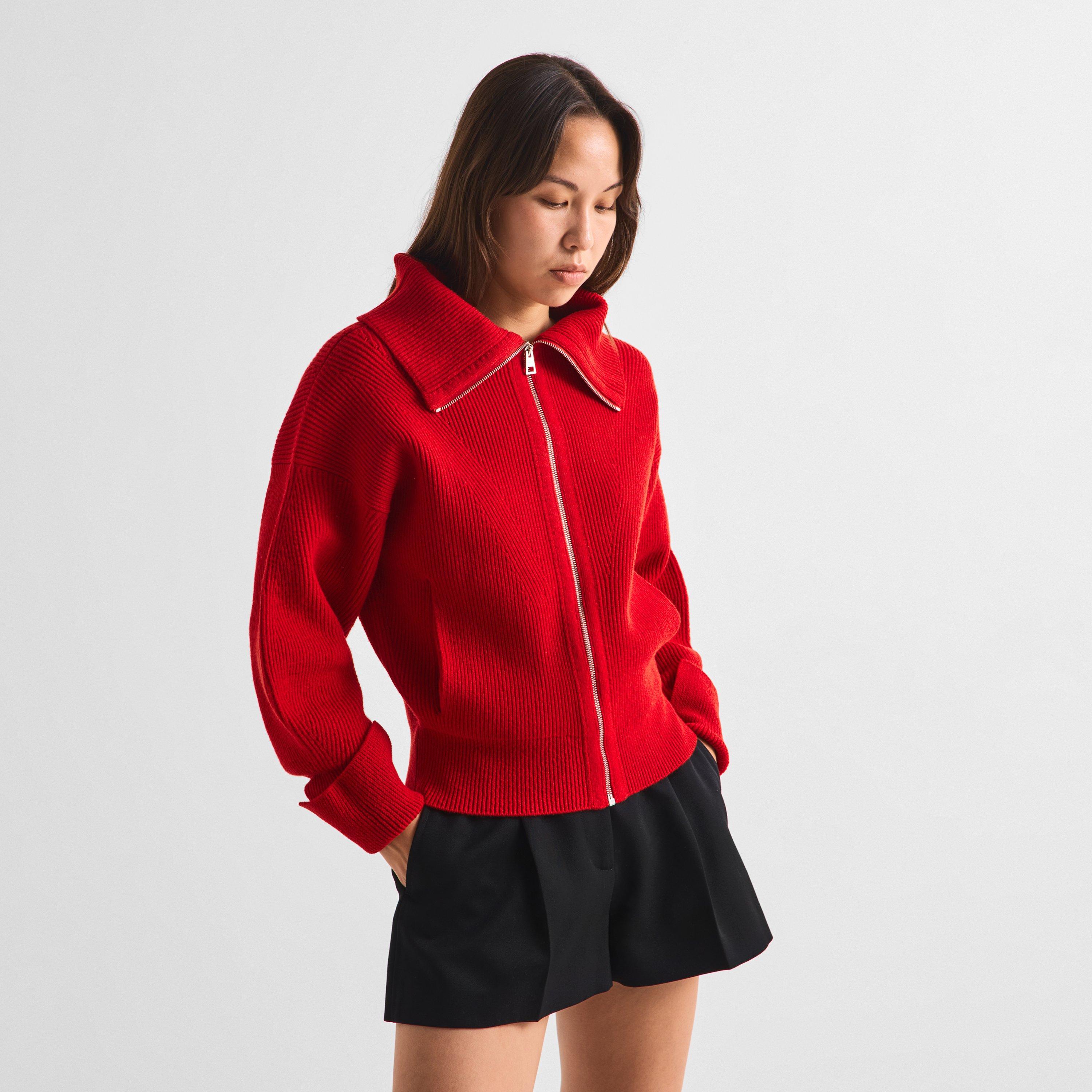 Red - GIVENCHY - Women's High-Neck Long-Sleeve Wool Cardigan - 3