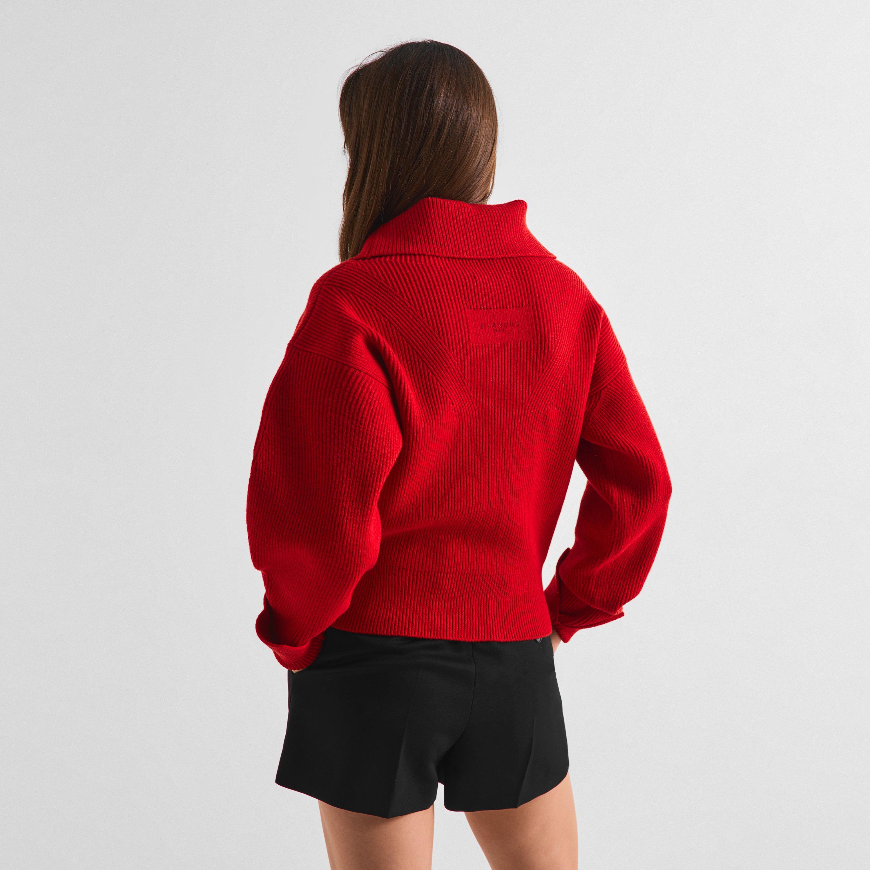 Red - GIVENCHY - Women's High-Neck Long-Sleeve Wool Cardigan - 4