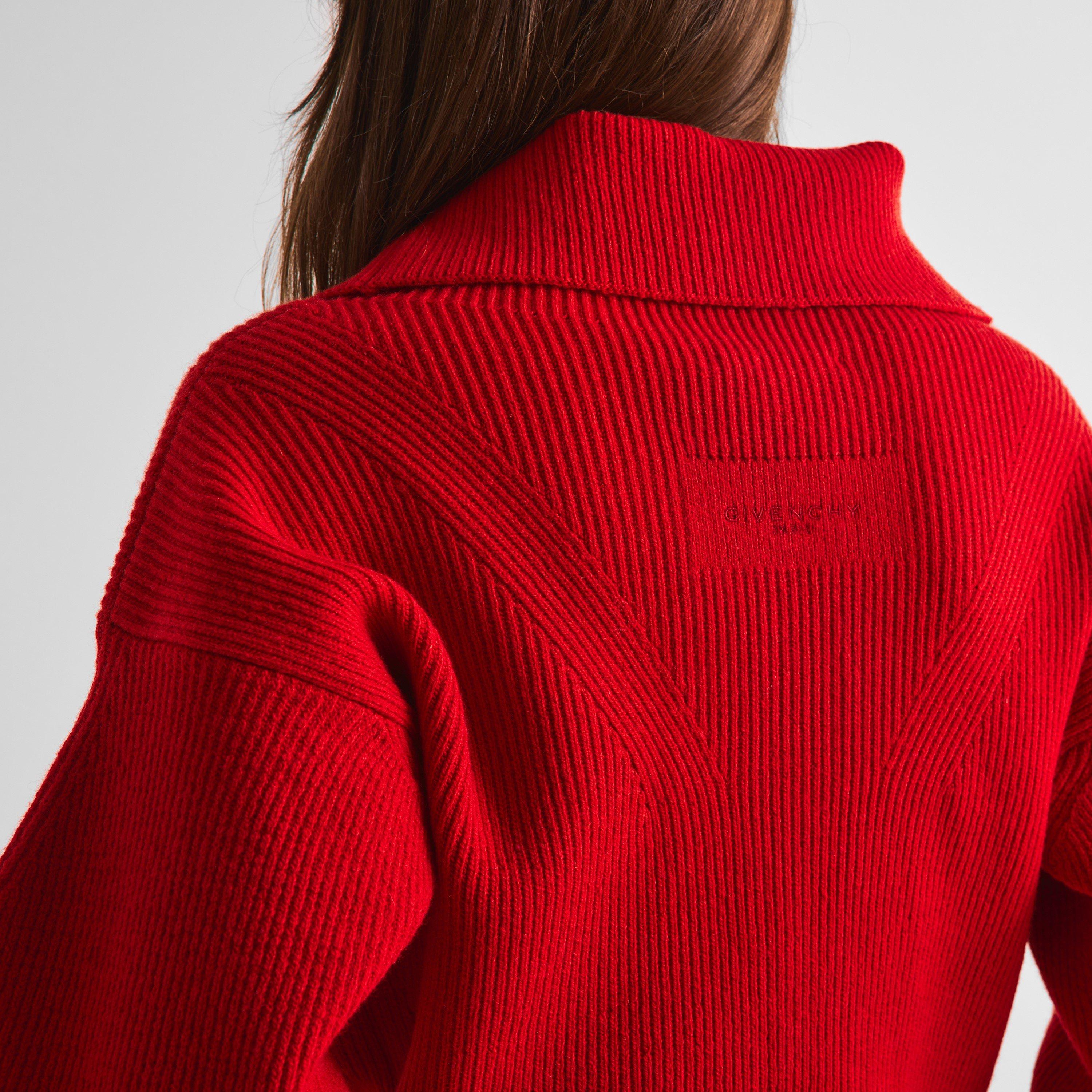 Red - GIVENCHY - Women's High-Neck Long-Sleeve Wool Cardigan - 5
