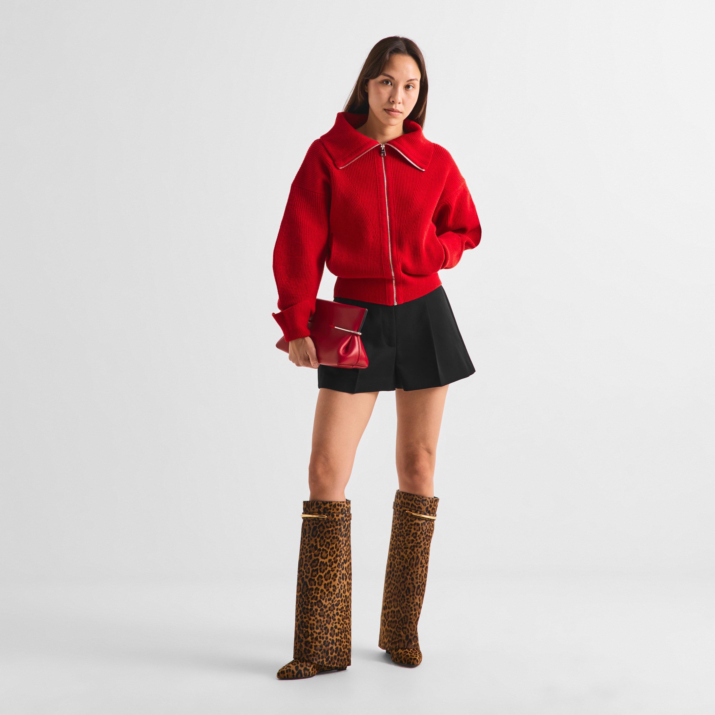 Red - GIVENCHY - Women's High-Neck Long-Sleeve Wool Cardigan - 6