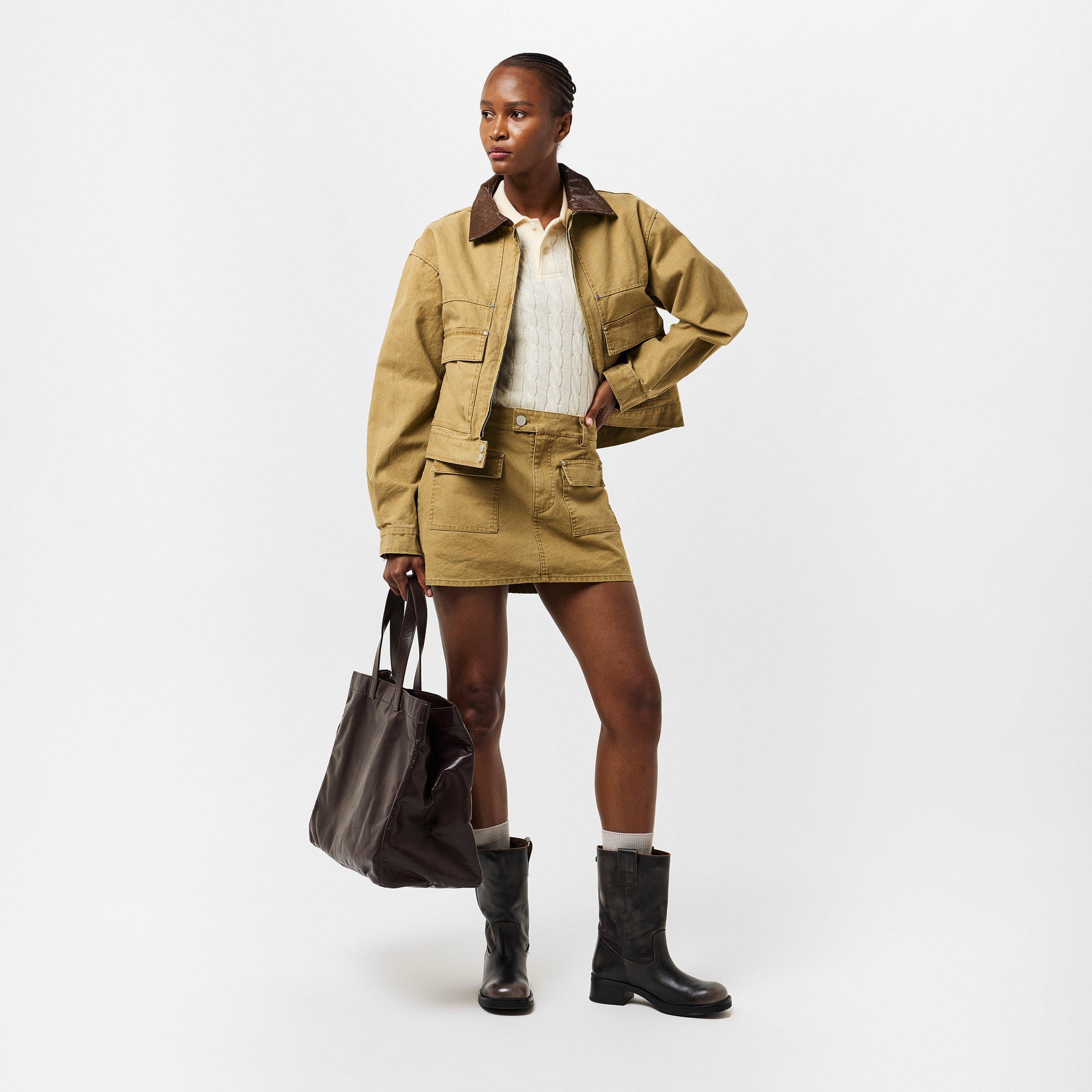 Khaki - The Couture Club - Women's Trucker Mini Skirt - 6