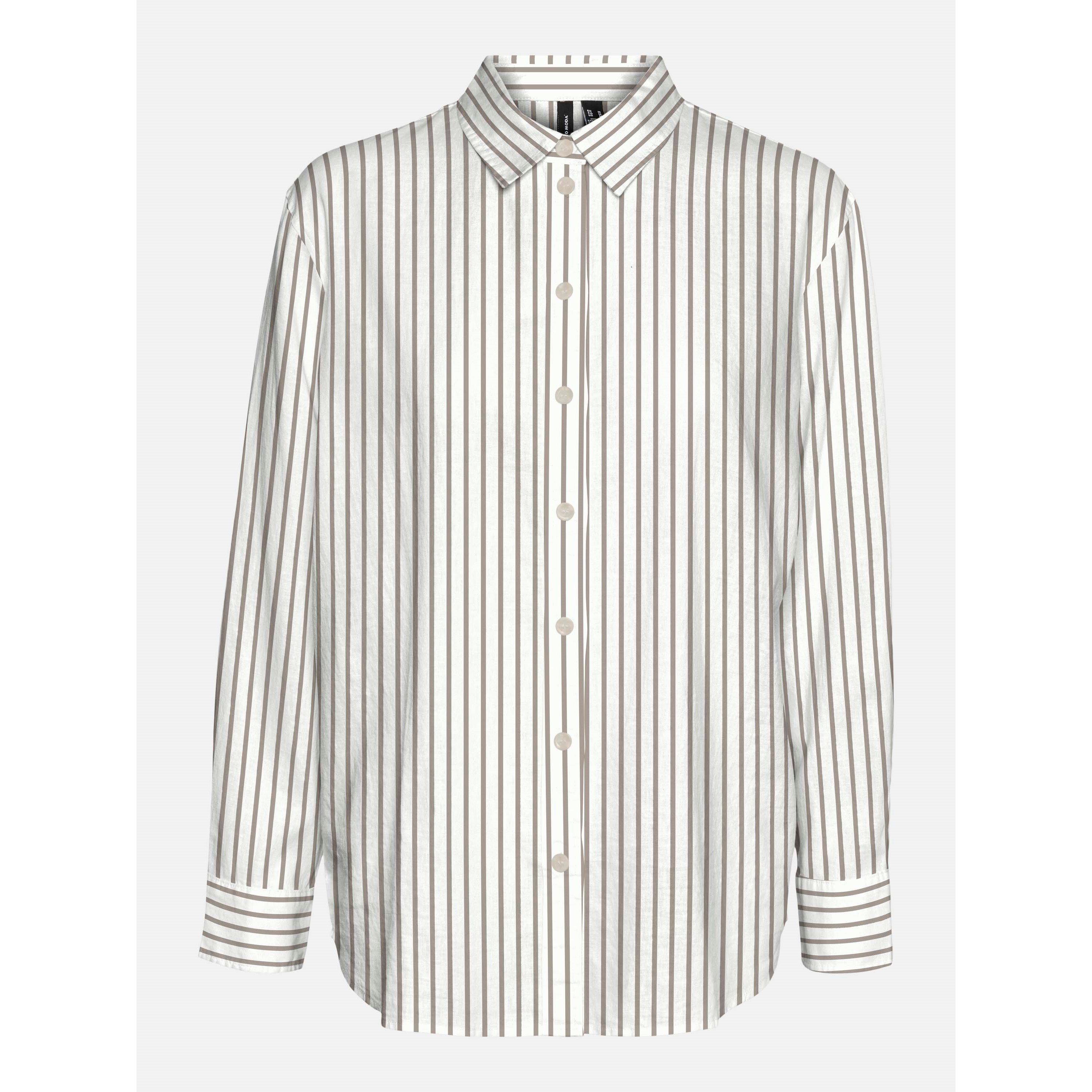 Vero Moda Women's Long Sleeve Plain Shirt - Snow Wh/Stripes - 10 (S)