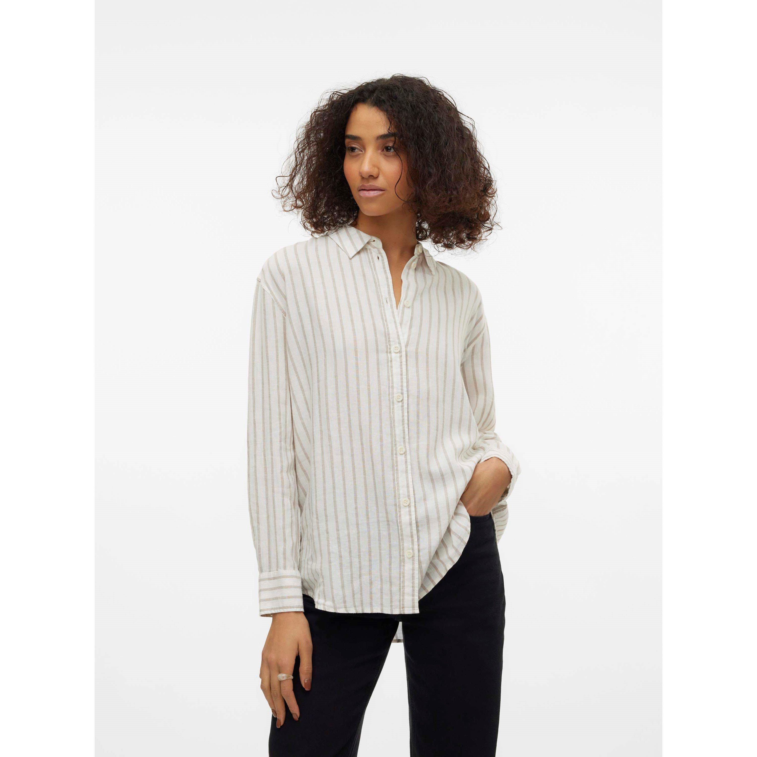 Snow Wh/Stripes - Vero Moda - Women's Long Sleeve Plain Shirt - 2
