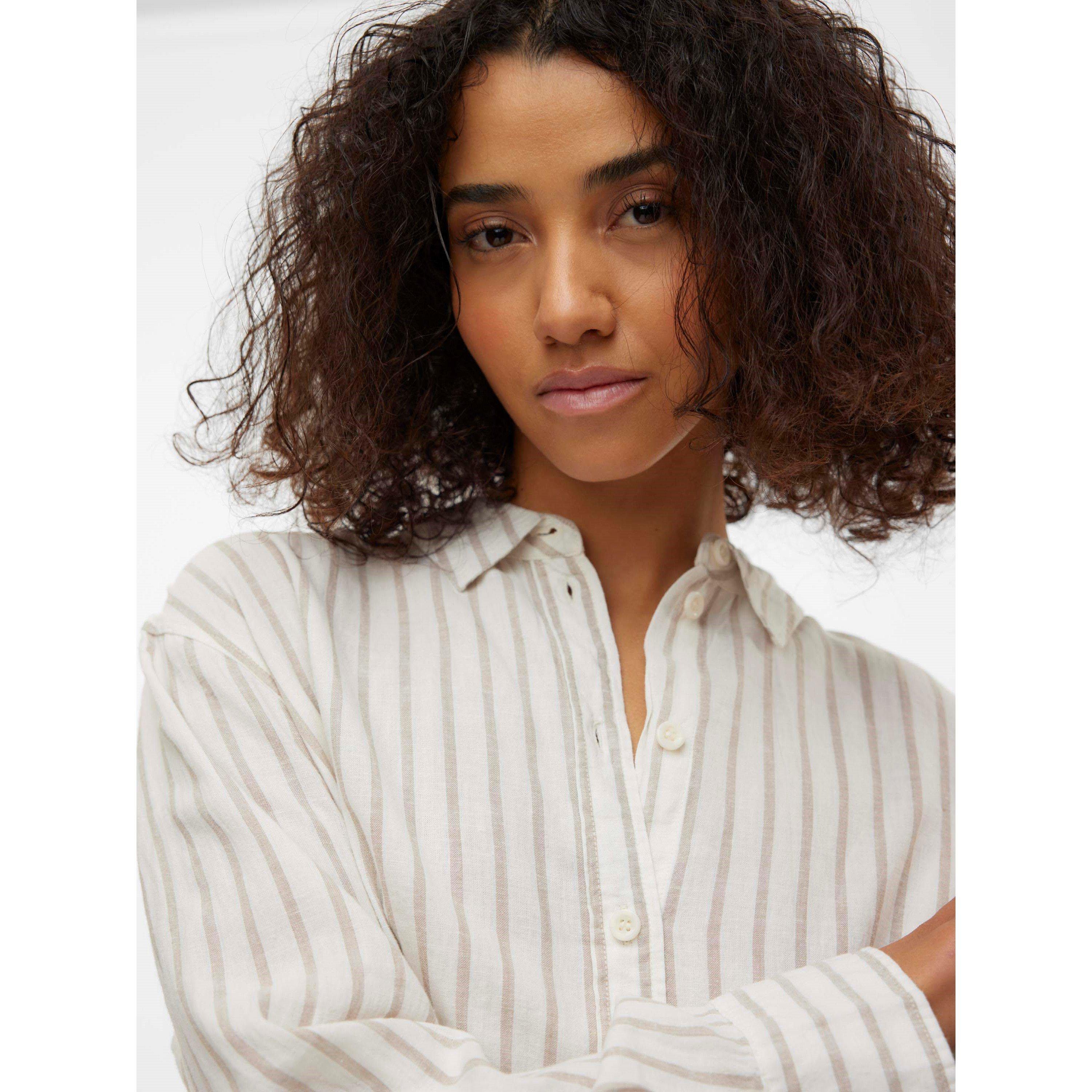 Snow Wh/Stripes - Vero Moda - Women's Long Sleeve Plain Shirt - 4