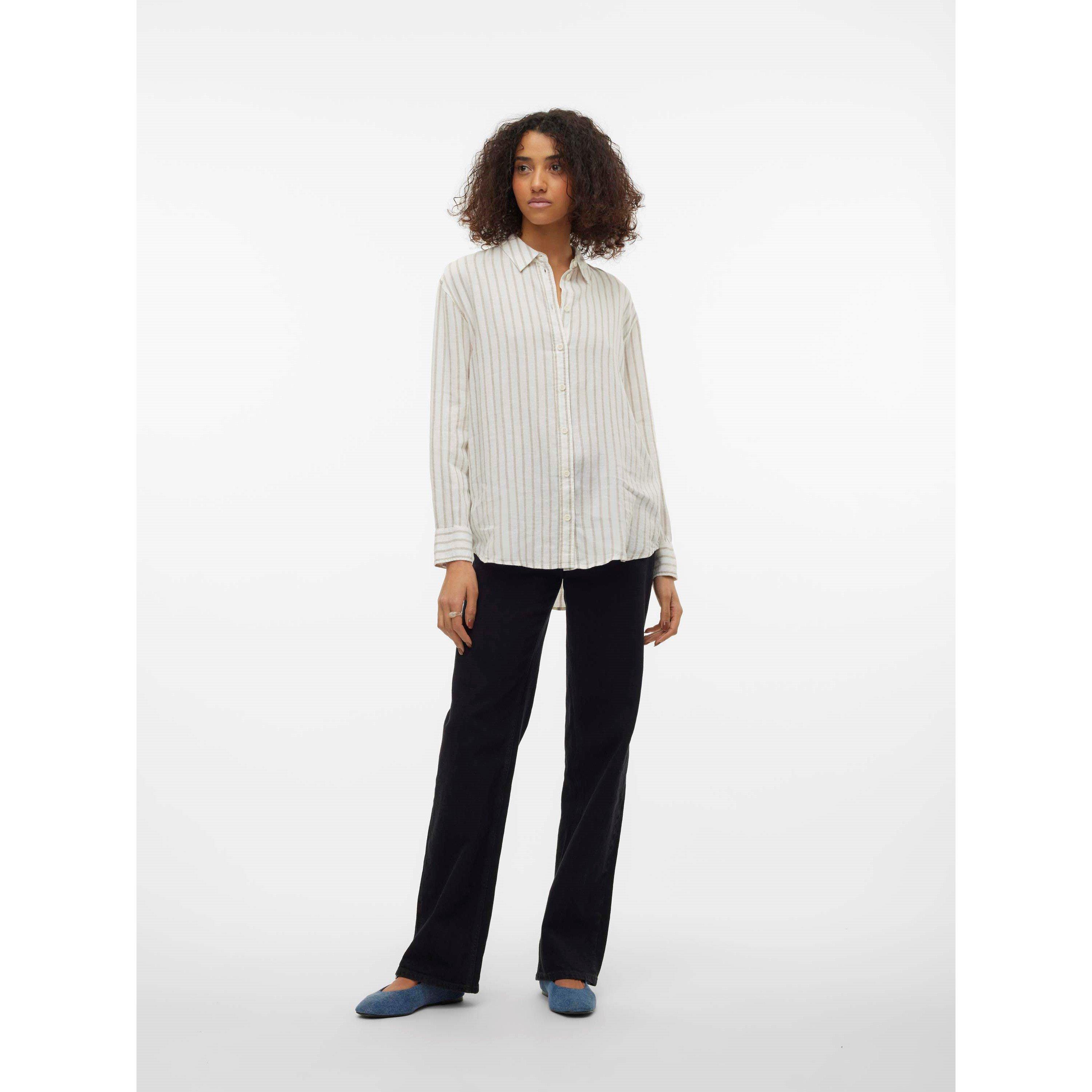 Snow Wh/Stripes - Vero Moda - Women's Long Sleeve Plain Shirt - 6