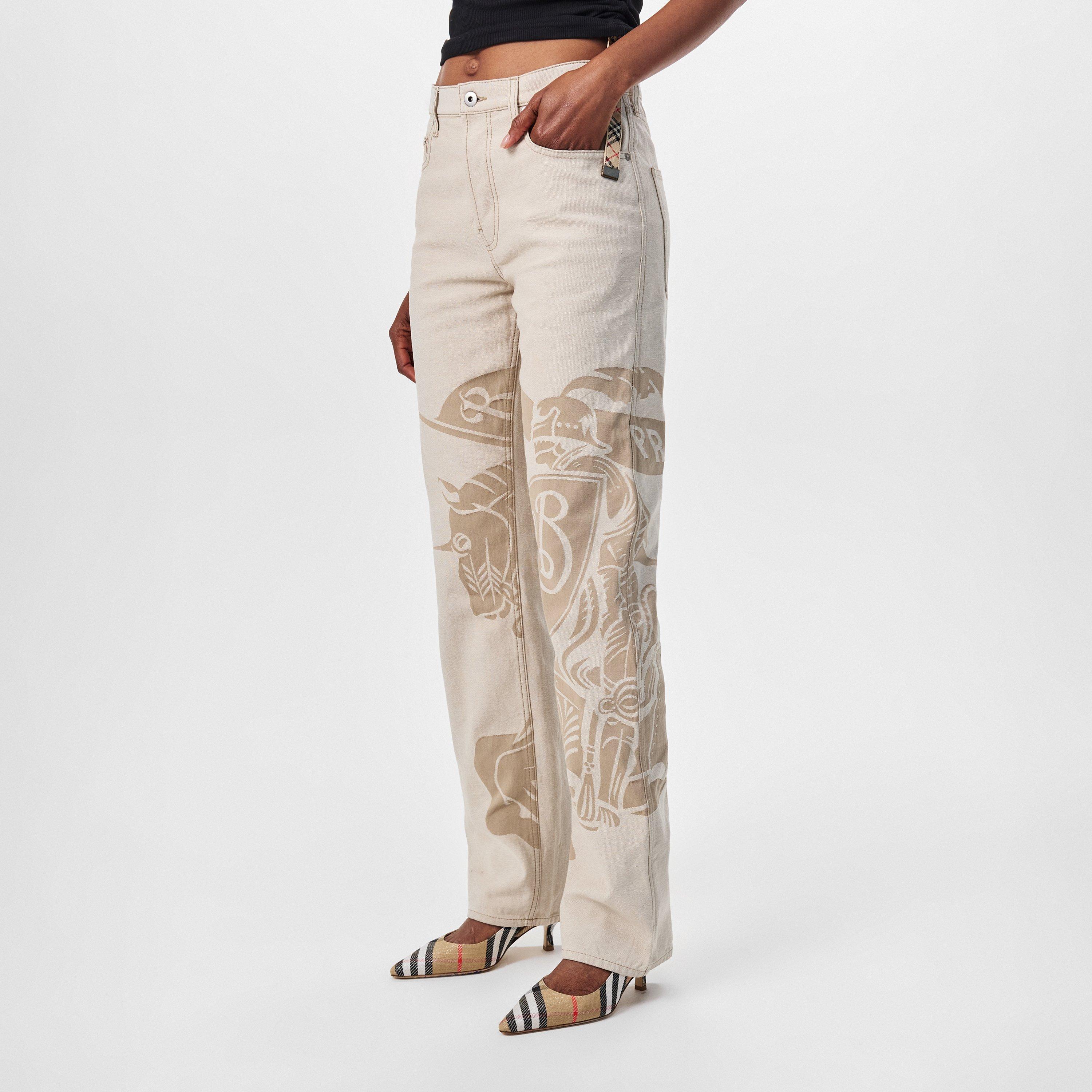 Beige - Burberry - Women's Burb Wide Leg Jeans - 3