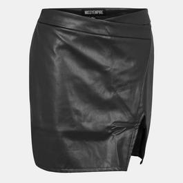 Missy Empire Black PU Wrap Skirt