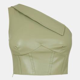 Missy Empire Fold Over Corset Detail Faux Leather Top