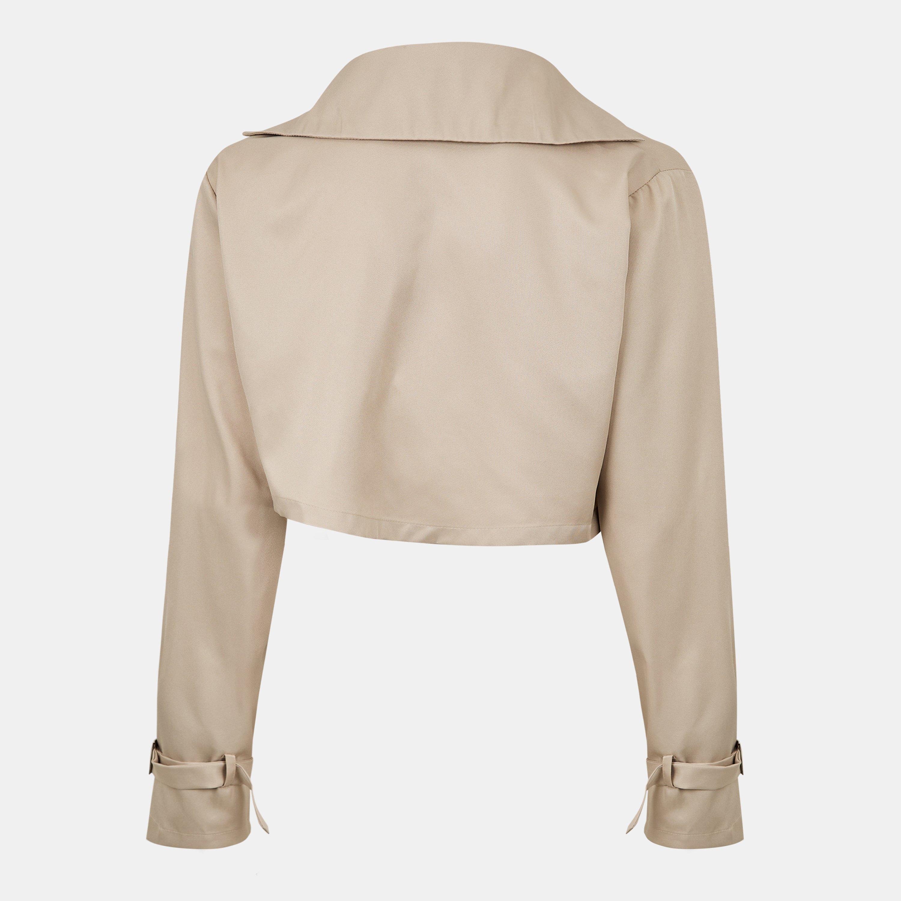 Stone - Missy Empire - Oversized Cropped Long Sleeve Trench Coat - 2