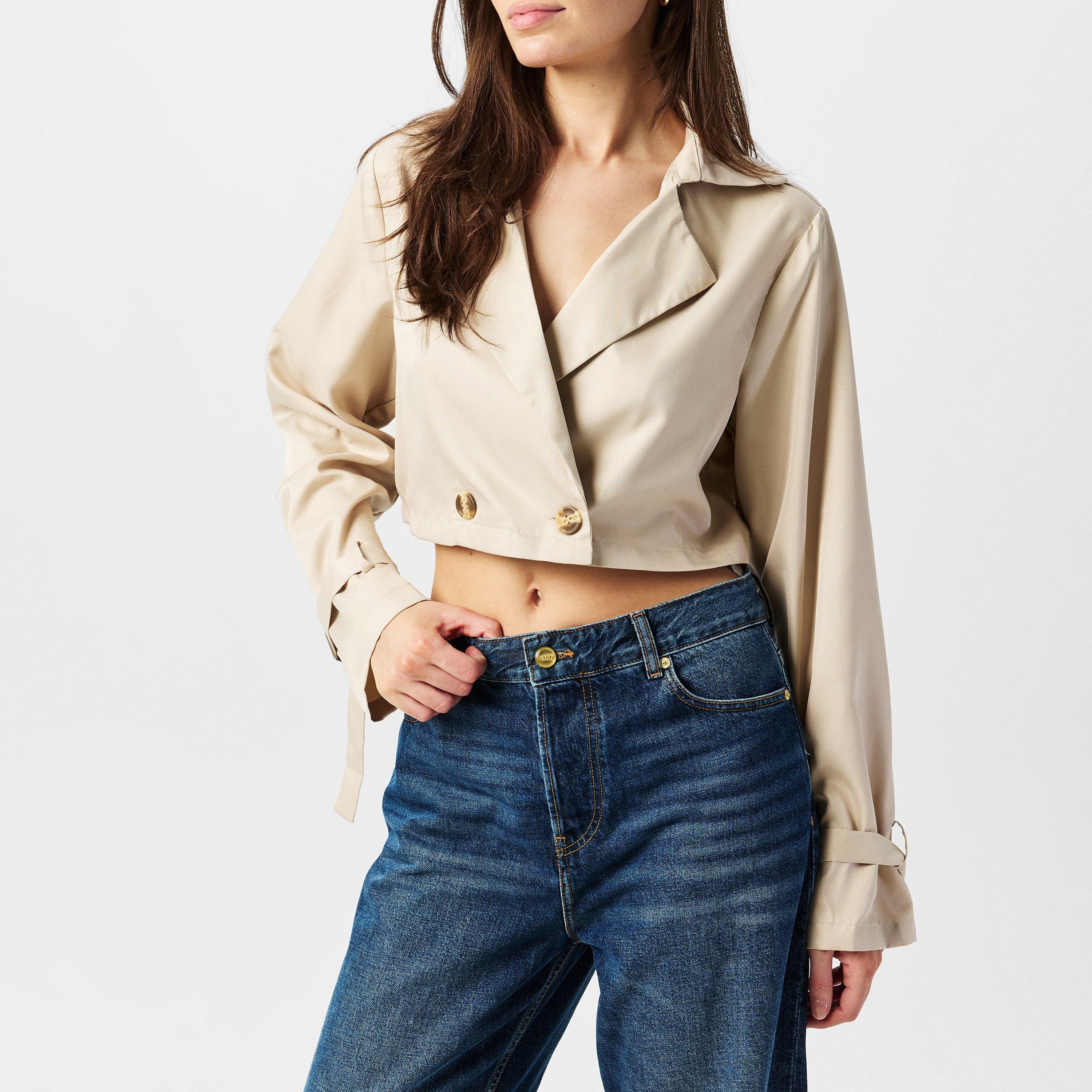 Stone - Missy Empire - Oversized Cropped Long Sleeve Trench Coat - 3