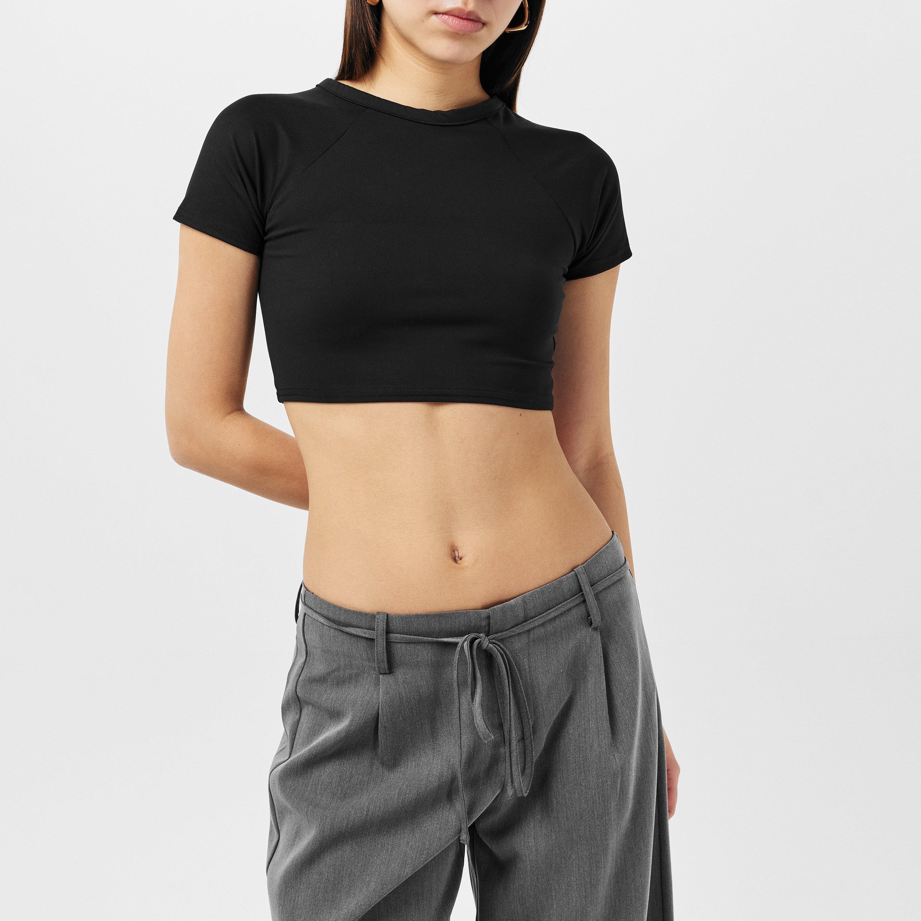 Zwart - Missy Empire - Premium Sculpt Crop Tee Womens - 3