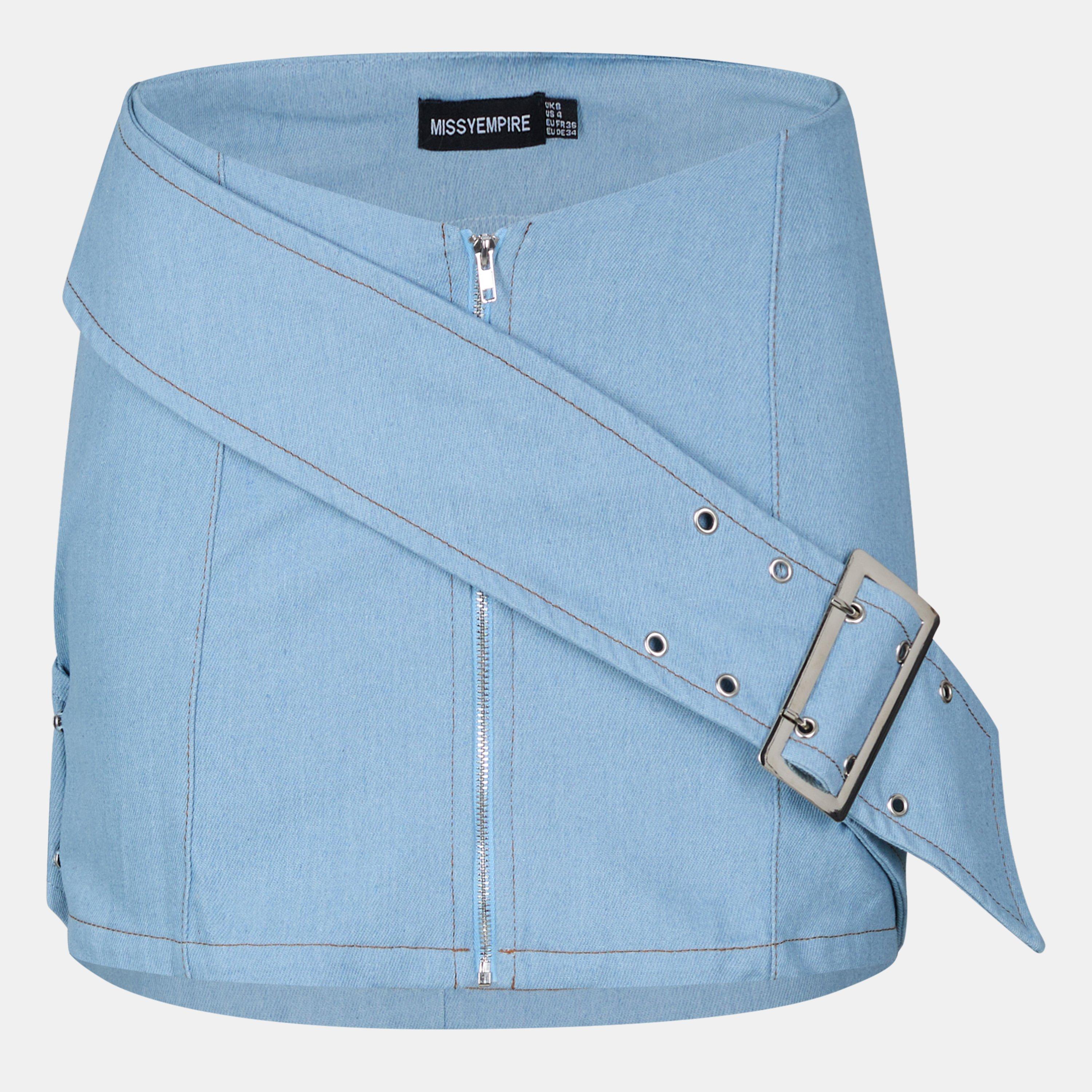 Missy Empire Women's Mid Wash Pastel Denim Belted Mini Skirt Blue - 8 (XS)