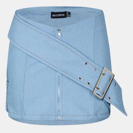 Missy Empire Mid Wash Pastel Blue Denim Belted Mini Skirt