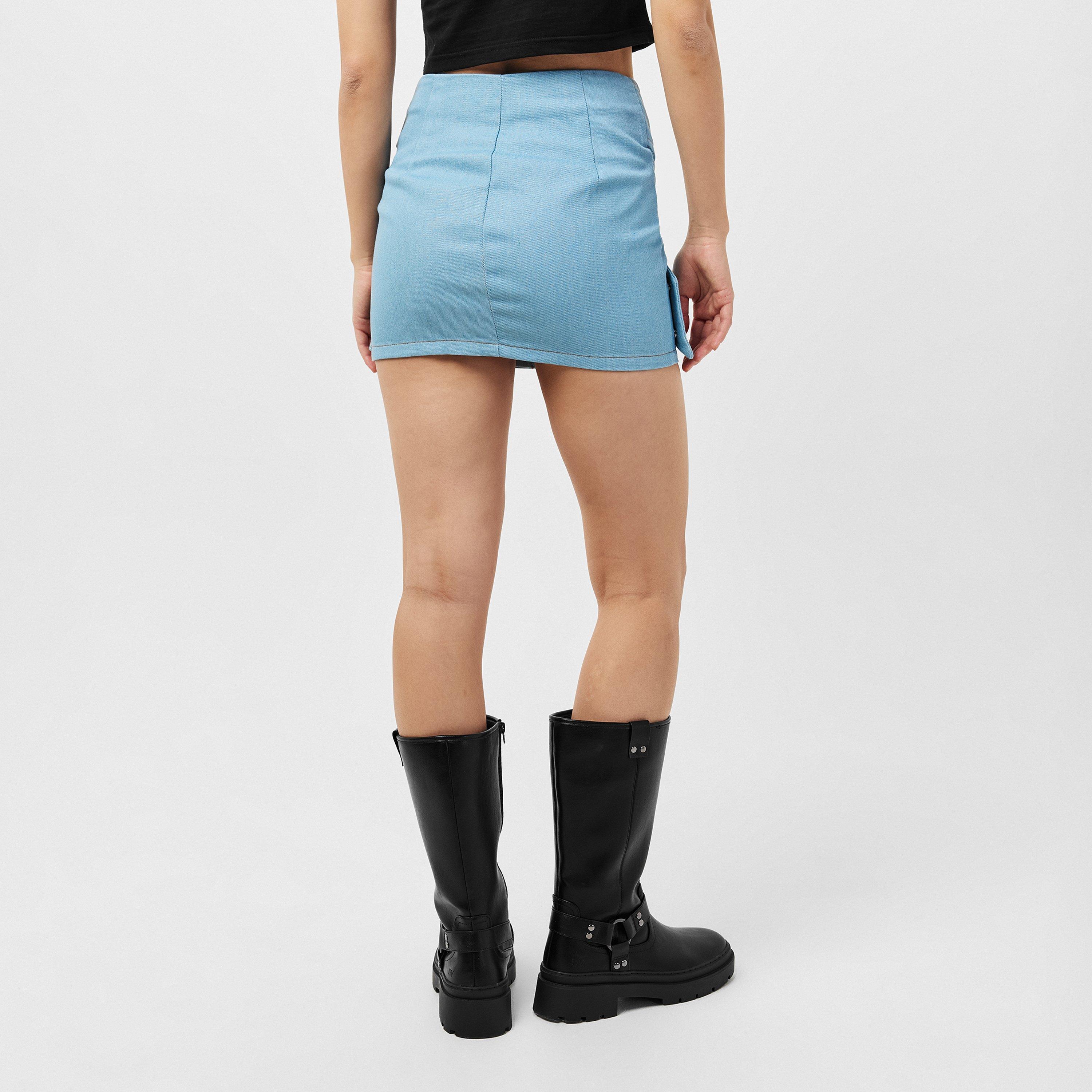 Blauw - Missy Empire - Mid Wash Pastel Blue Denim Belted Mini Skirt Womens - 4