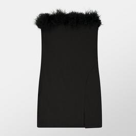 Missy Empire Feather Trim Strapless Mini Dress