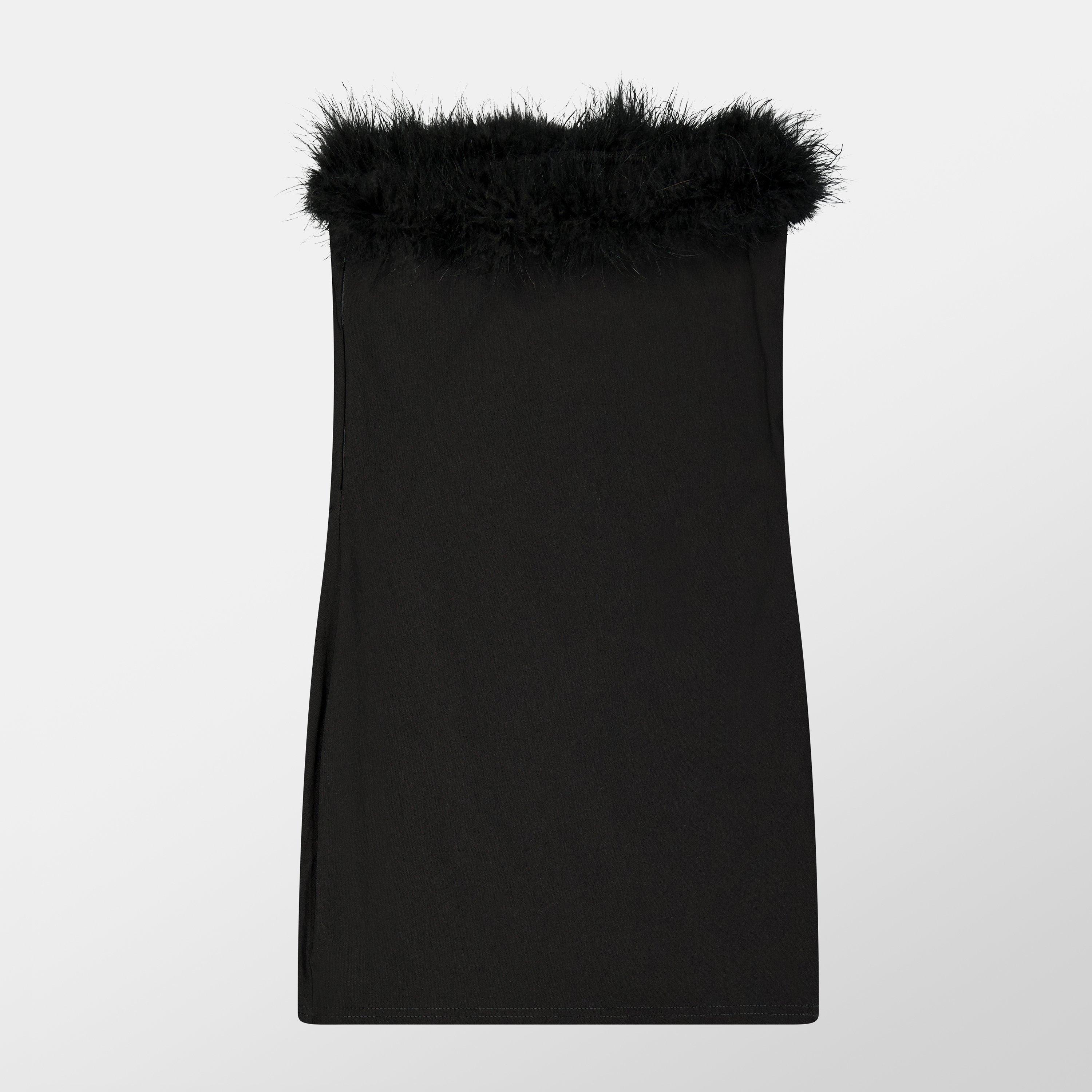 Schwarz - Missy Empire - Feather Trim Strapless Mini Dress - 2