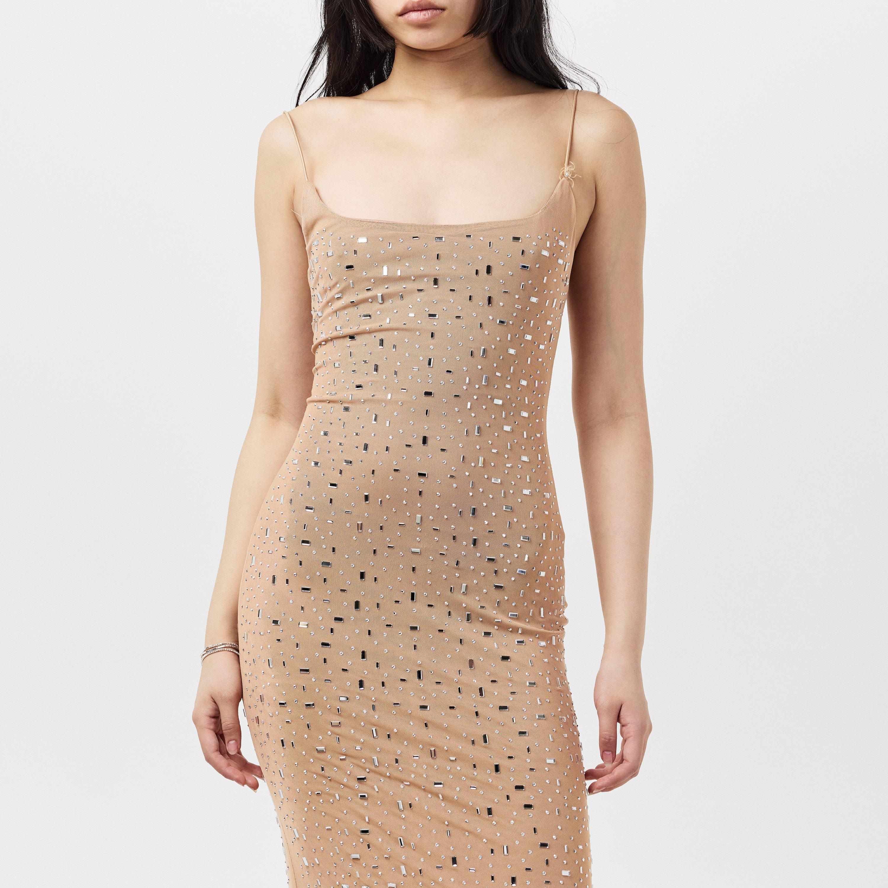 Nude - Missy Empire - Rhinestone Embellished Mesh Maxi Dress Womens - 3