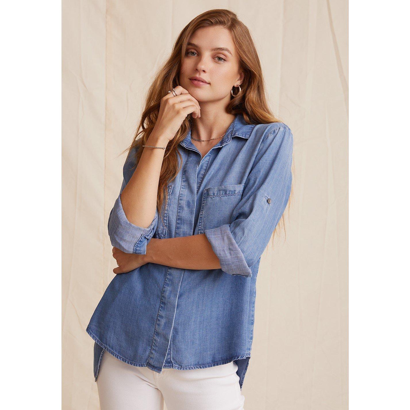 Med Ombre - Bella Dahl - Women's Split Back Long-Sleeve Plain Shirt - 2