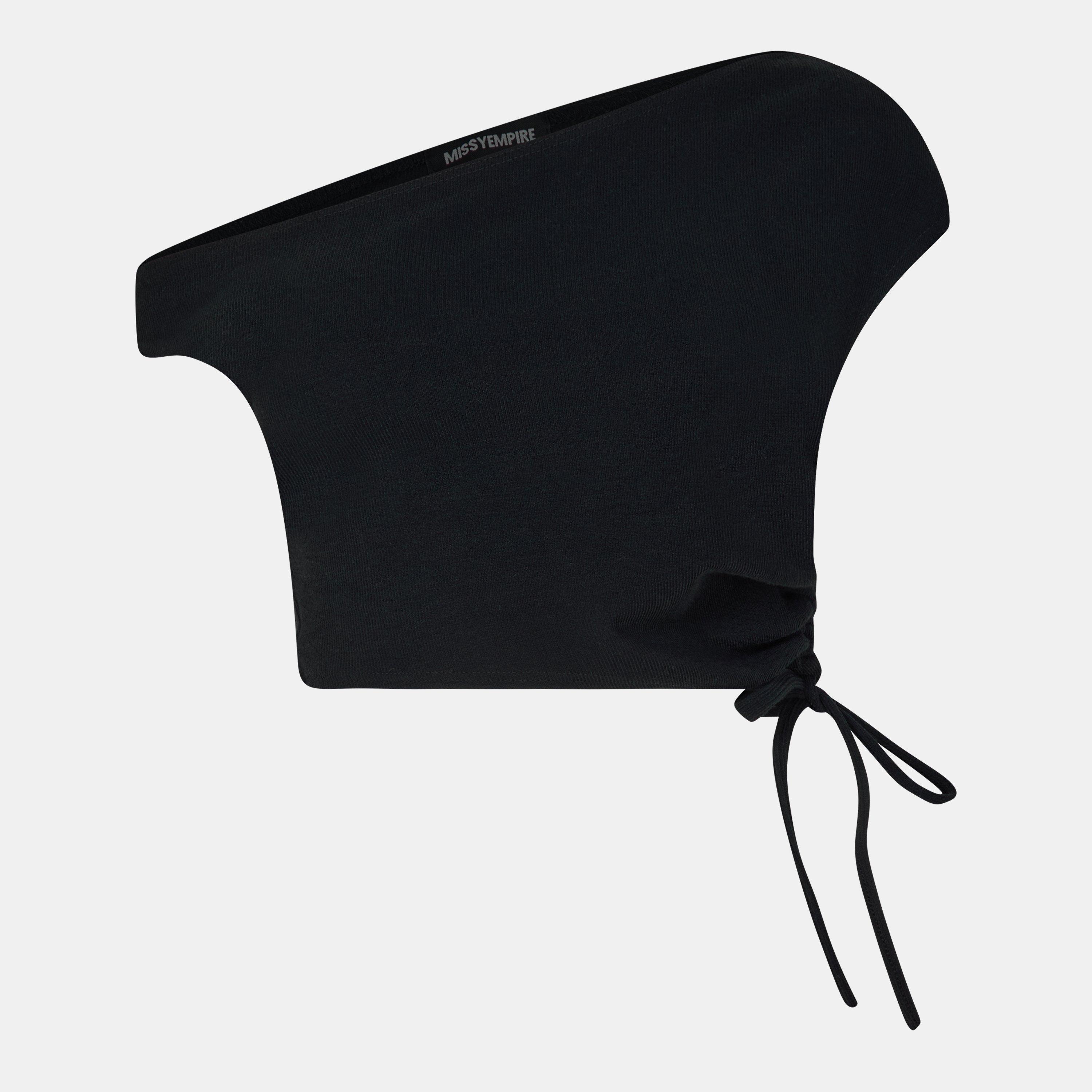 Black - Missy Empire - Off The Shoulder Ruched Crop Top - 1
