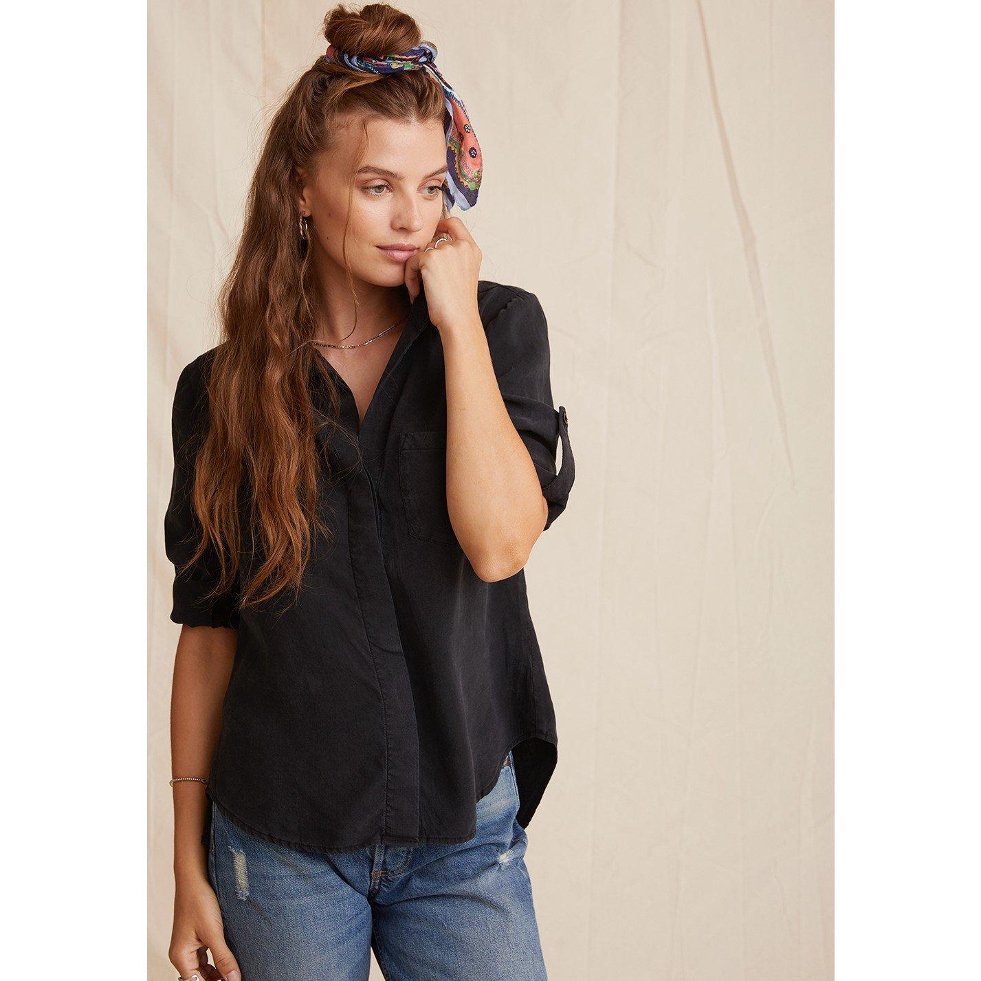Vintg Black - Bella Dahl - Women's Split Back Long-Sleeve Plain Shirt - 2