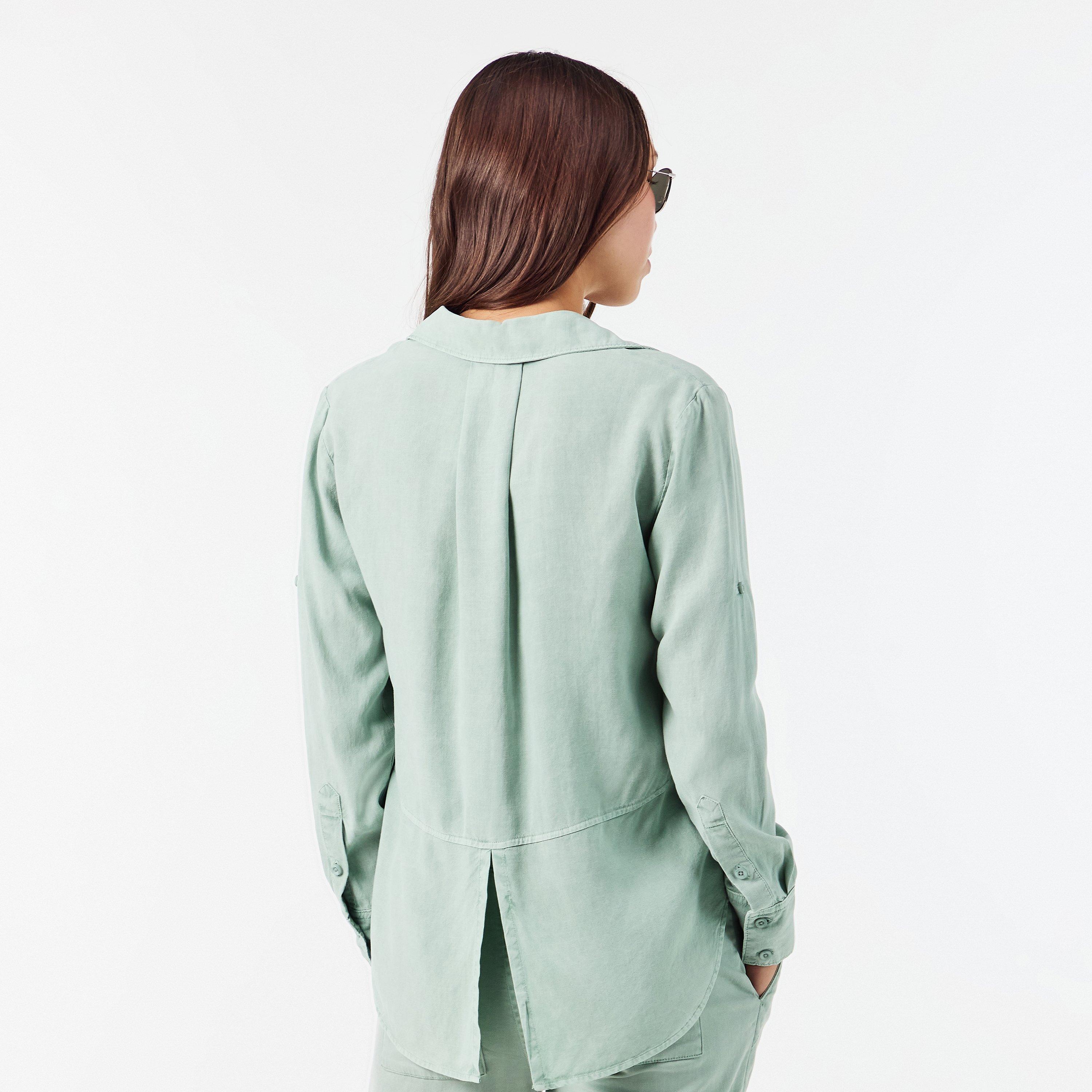 Oasis Green - Bella Dahl - Women's Split Back Long-Sleeve Plain Shirt - 4