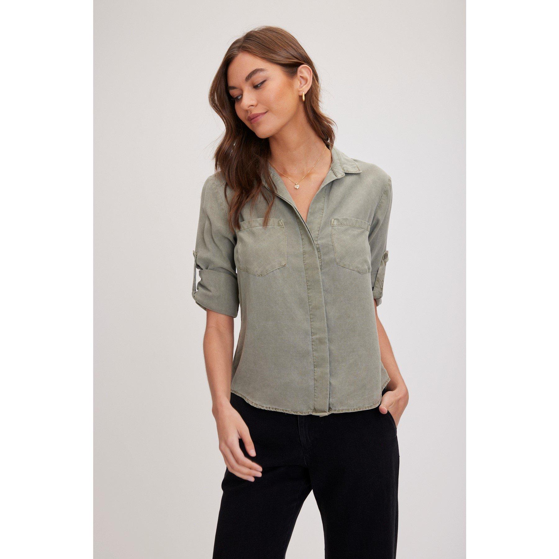 Bella Dahl Women's Split Back Long-Sleeve Plain Shirt - Soft Army - 14 (L)