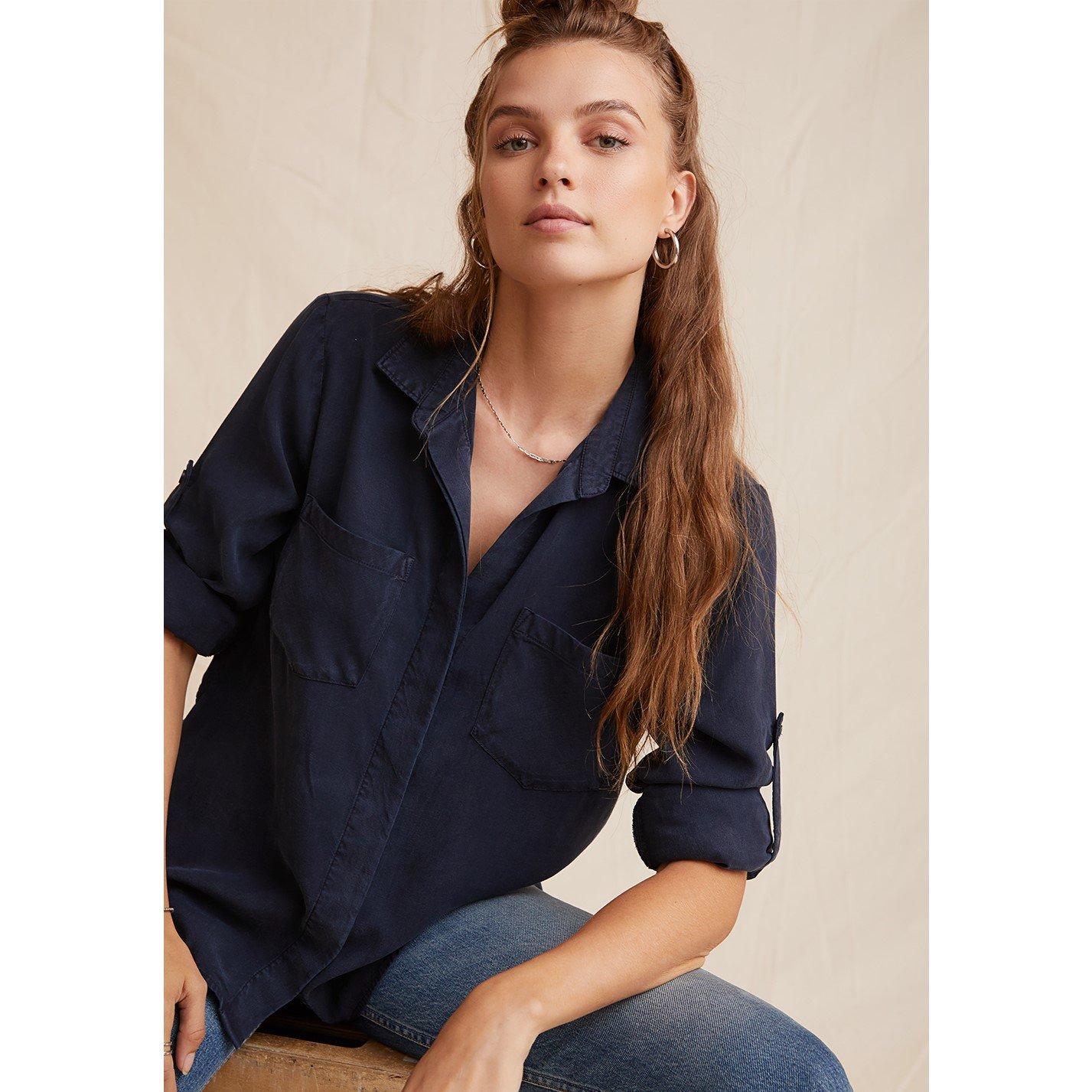 Endless Sea - Bella Dahl - Women's Split Back Long-Sleeve Plain Shirt - 2