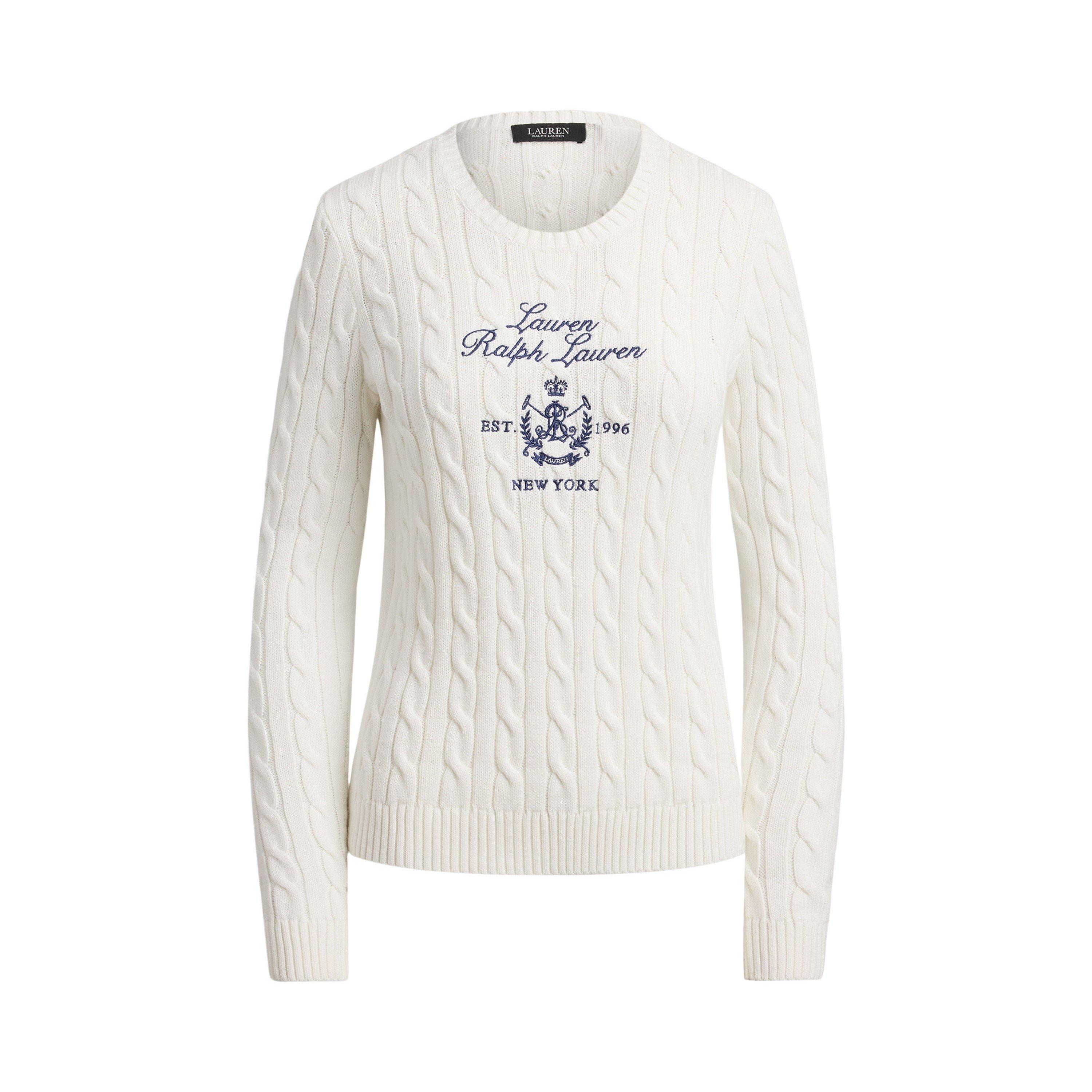 Lauren By Ralph Lauren Women's White Rinett Knitted Crew Neck Jumper - 14 (L)